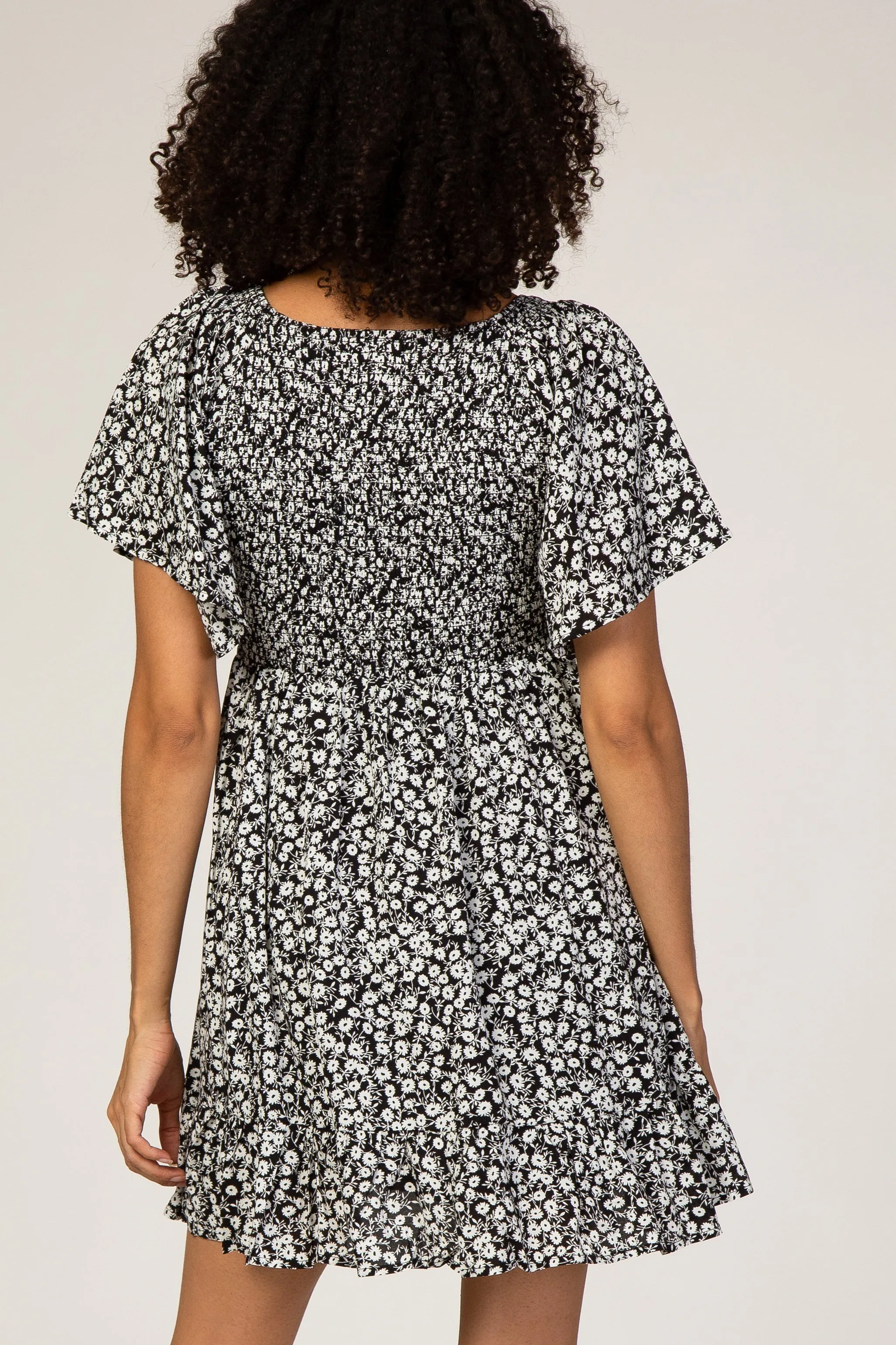 Black Floral Smocked Ruffle Maternity Dress sold by Pinkblush product image thumbnail 3