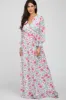 Ivory Floral Chiffon Long Sleeve Pleated Maxi Dress sold by Pinkblush
