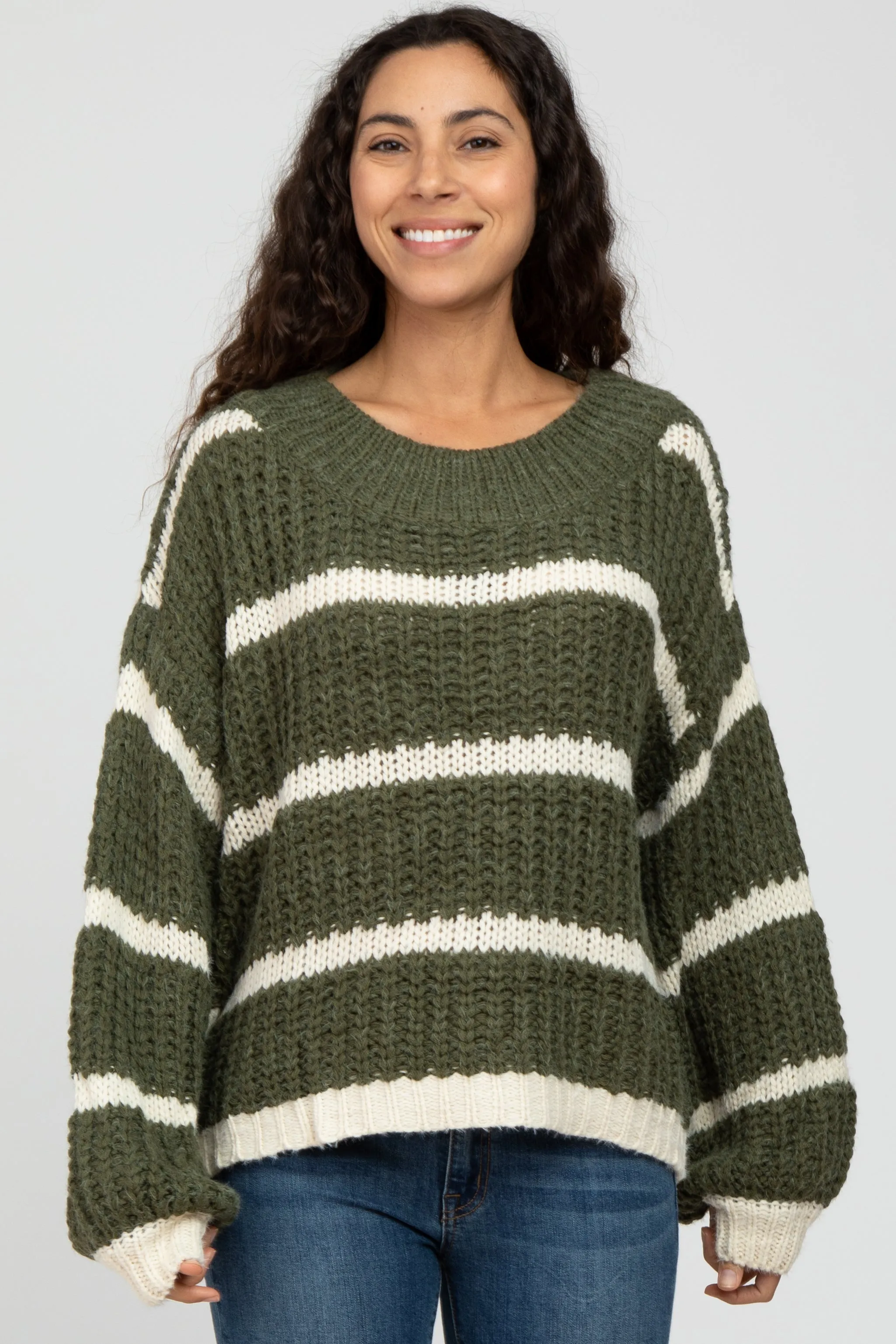 Olive Cream Striped Chunky Knit Maternity Sweater sold by Pinkblush product image thumbnail 5