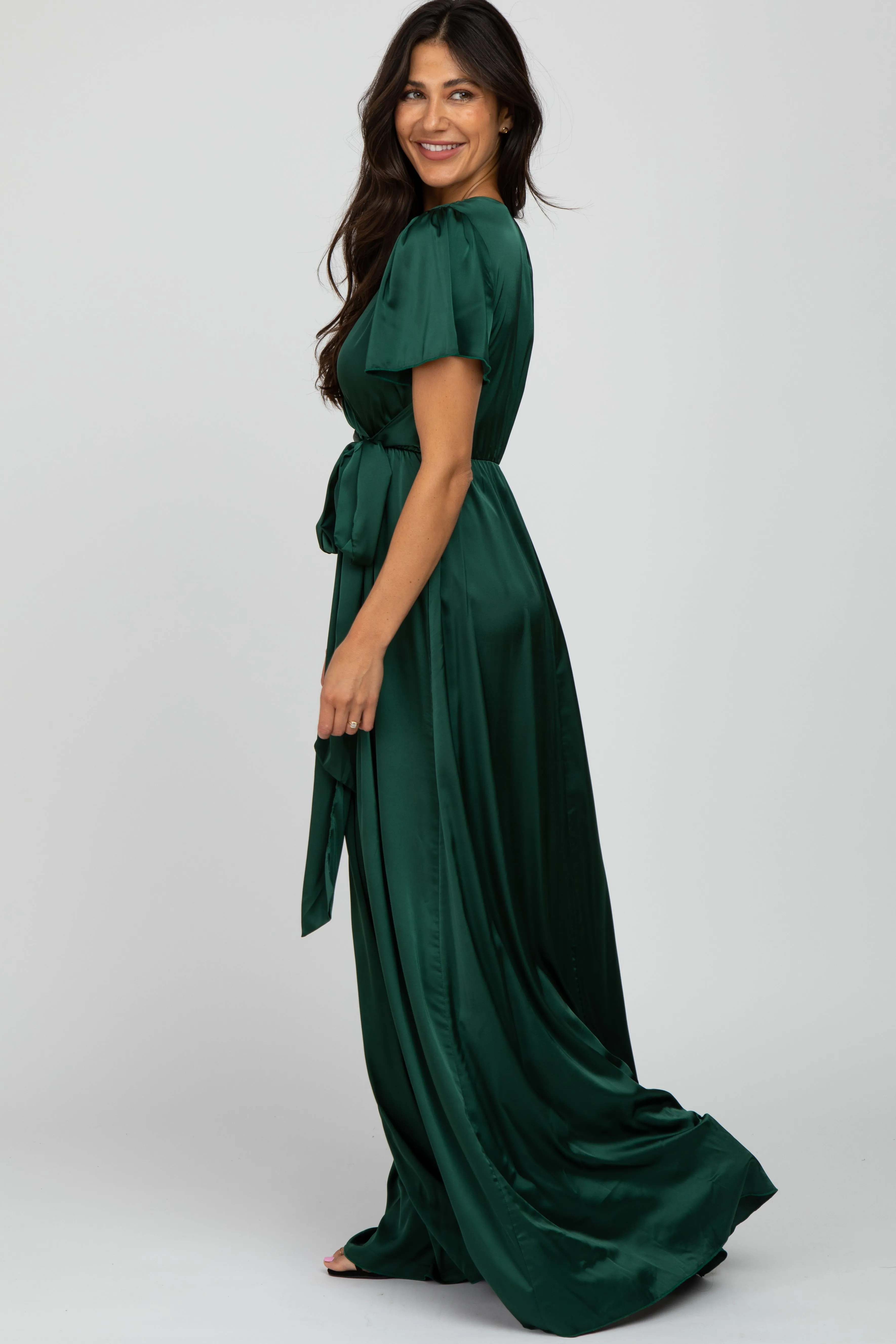 Green Side Slit Satin Maxi Dress sold by Pinkblush product image thumbnail 2