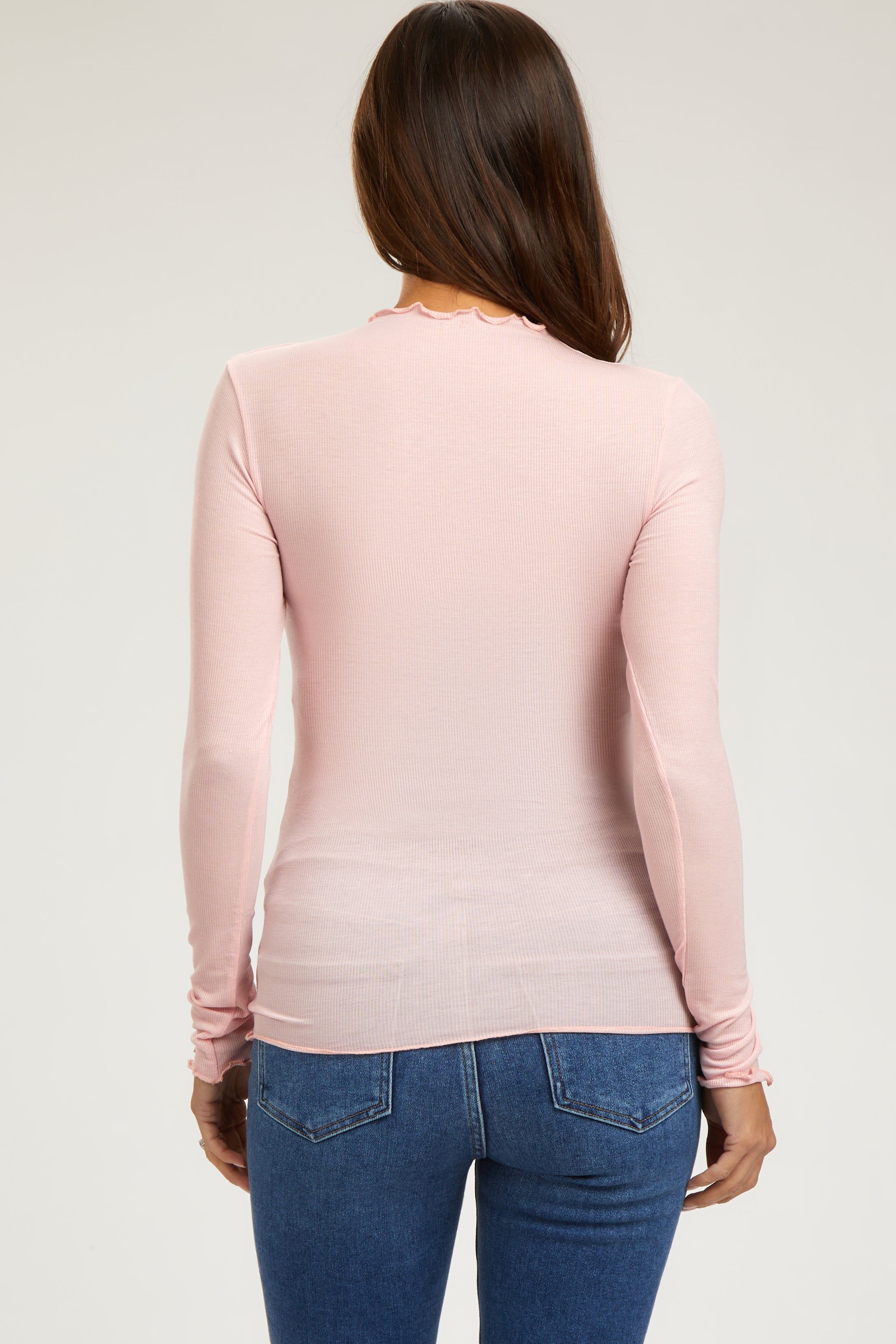 Light Pink Ribbed Lettuce Trim Maternity Top sold by Pinkblush product image thumbnail 3