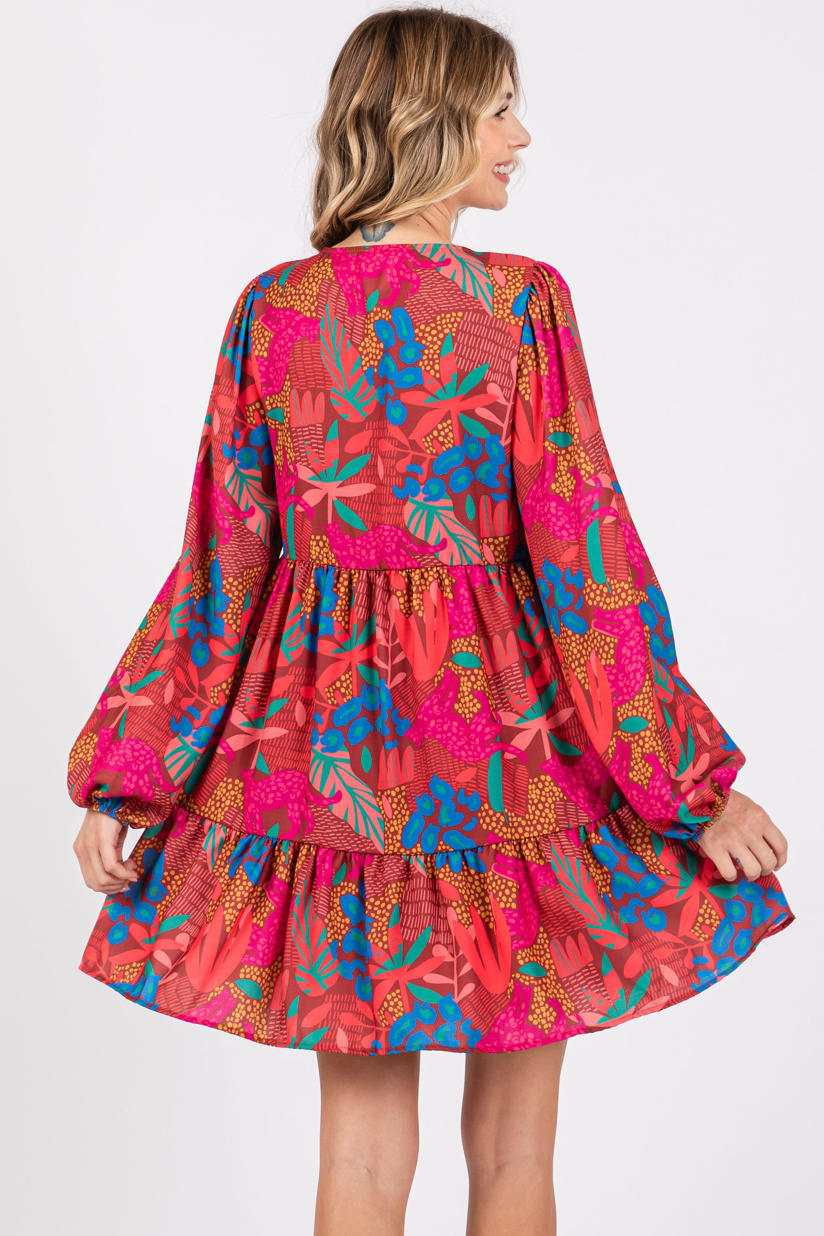 Mocha Floral V-Neck Ruffle Hem Dress sold by Pinkblush product image thumbnail 3