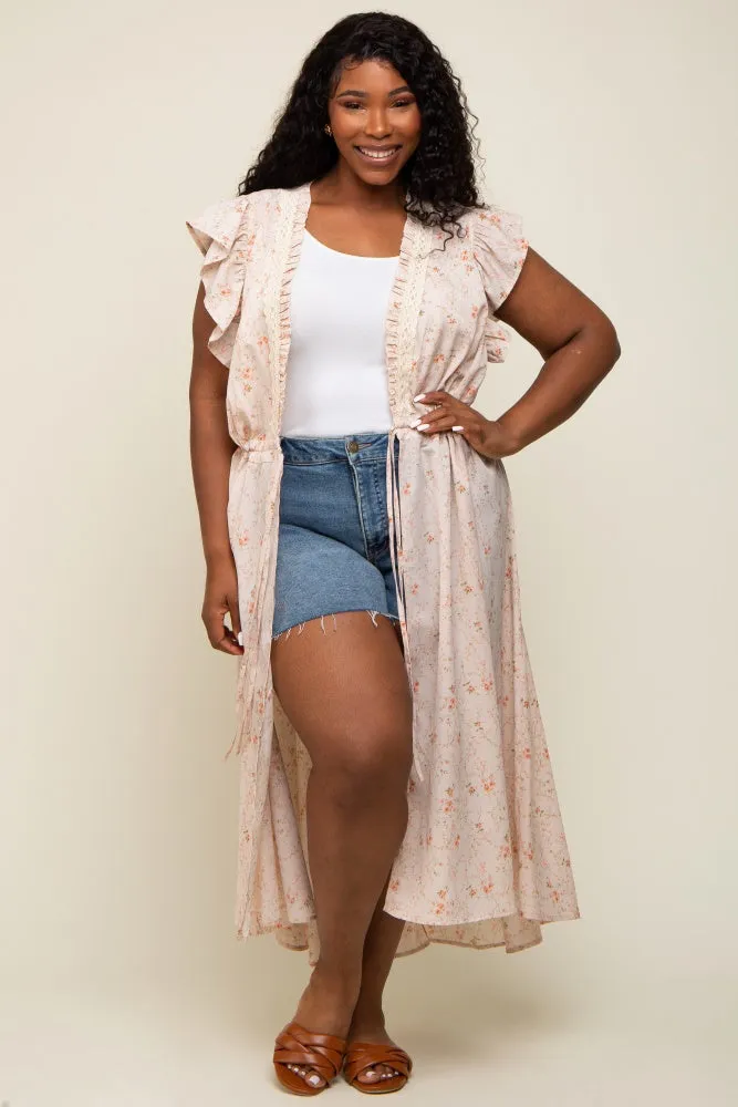 Peach Floral Crochet Front Tie Plus Coverup sold by Pinkblush product image thumbnail 4