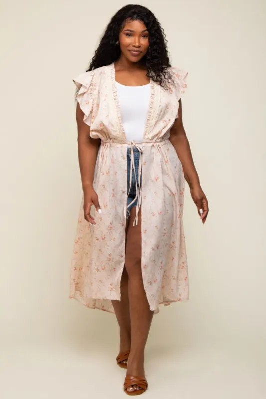 Peach Floral Crochet Front Tie Plus Coverup sold by Pinkblush
