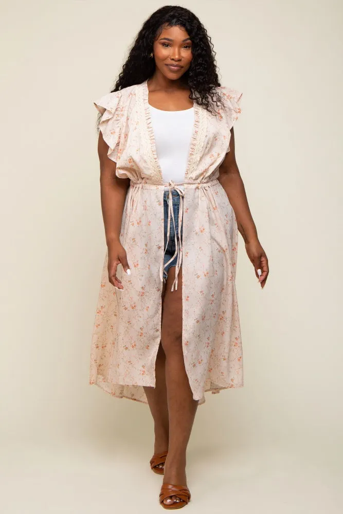 Peach Floral Crochet Front Tie Plus Coverup sold by Pinkblush