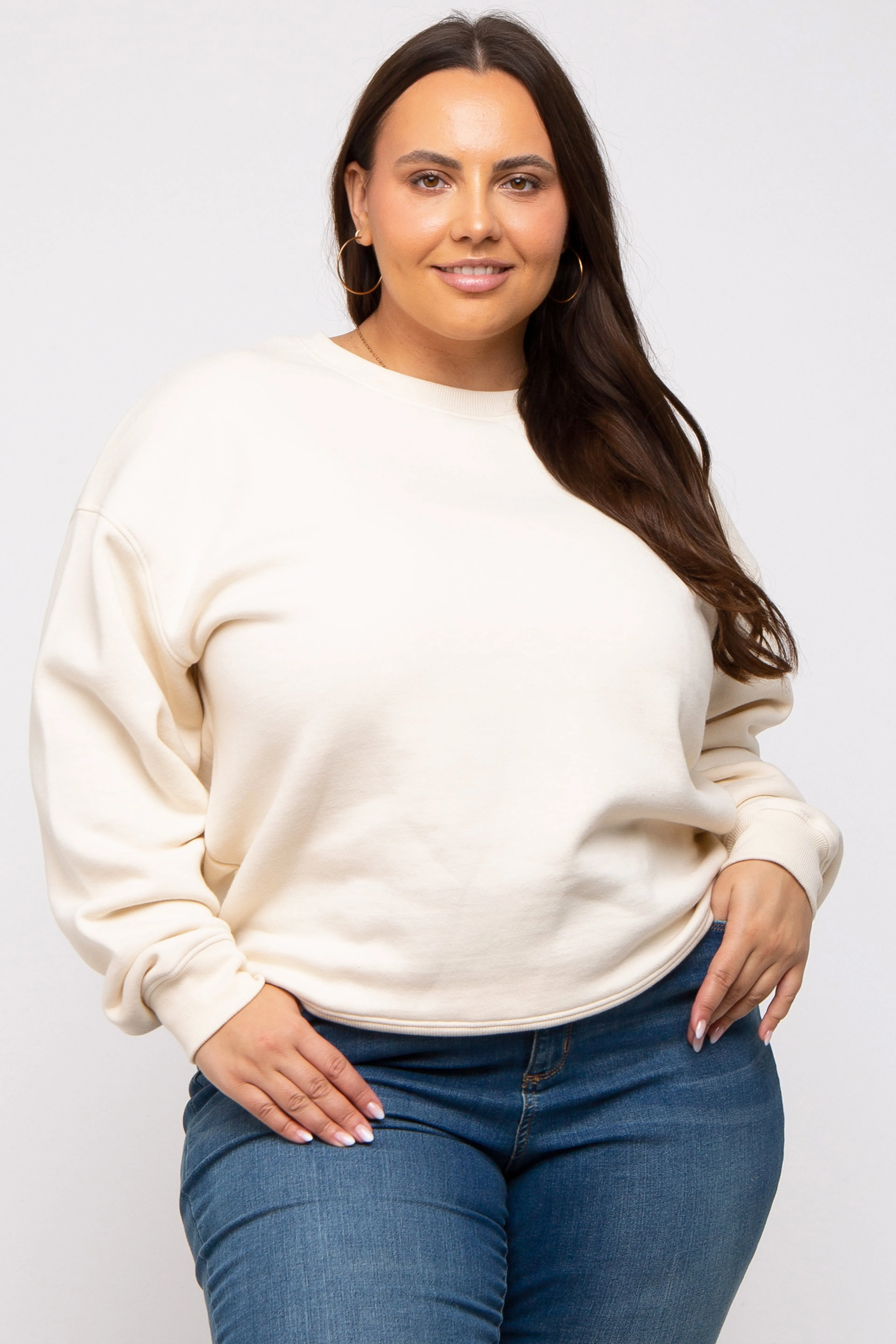 Ivory Soft Knit Fleece Lined Maternity Plus Sweatshirt sold by Pinkblush product image thumbnail 5