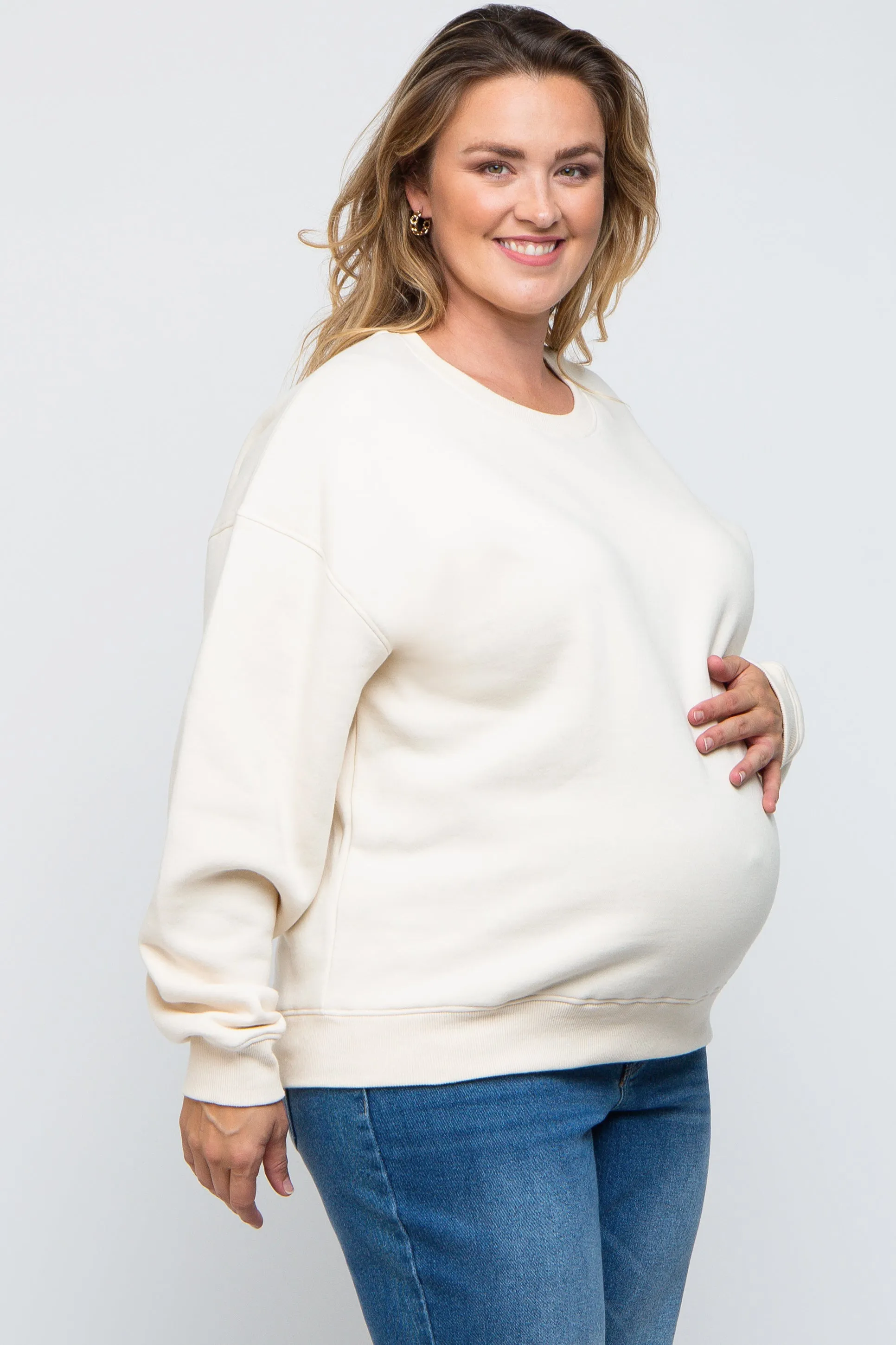 Ivory Soft Knit Fleece Lined Maternity Plus Sweatshirt sold by Pinkblush product image thumbnail 2