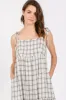 Ivory Plaid Shoulder Tie Midi Dress sold by Pinkblush