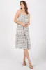 Ivory Plaid Shoulder Tie Midi Dress sold by Pinkblush
