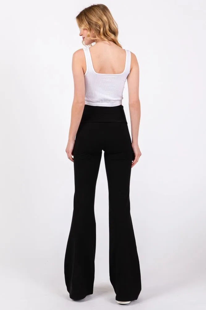 Black Fold-Over Waistband Flared Leggings sold by Pinkblush product image thumbnail 4