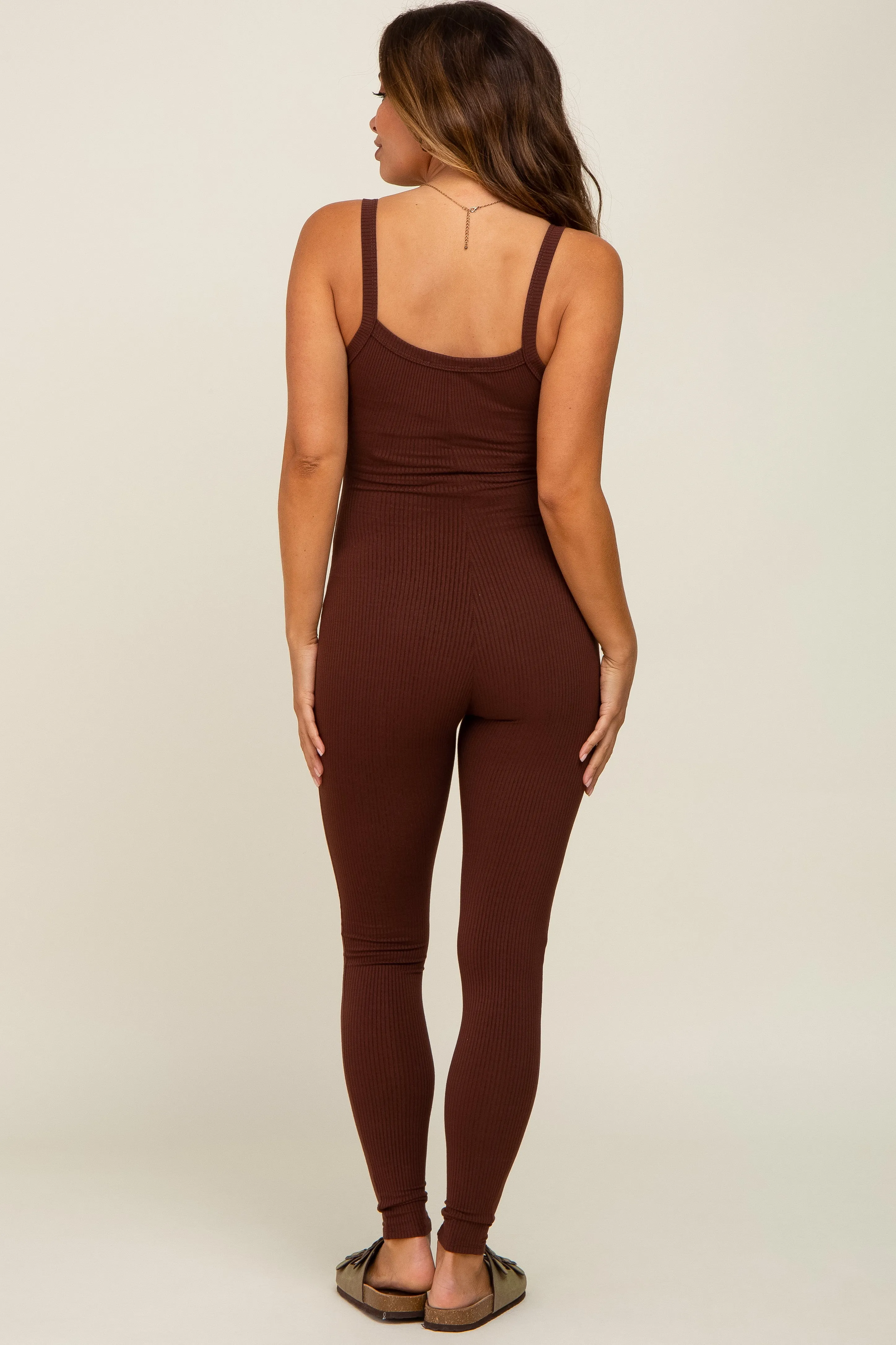Brown Ribbed Sleeveless Maternity Jumpsuit sold by Pinkblush product image thumbnail 3