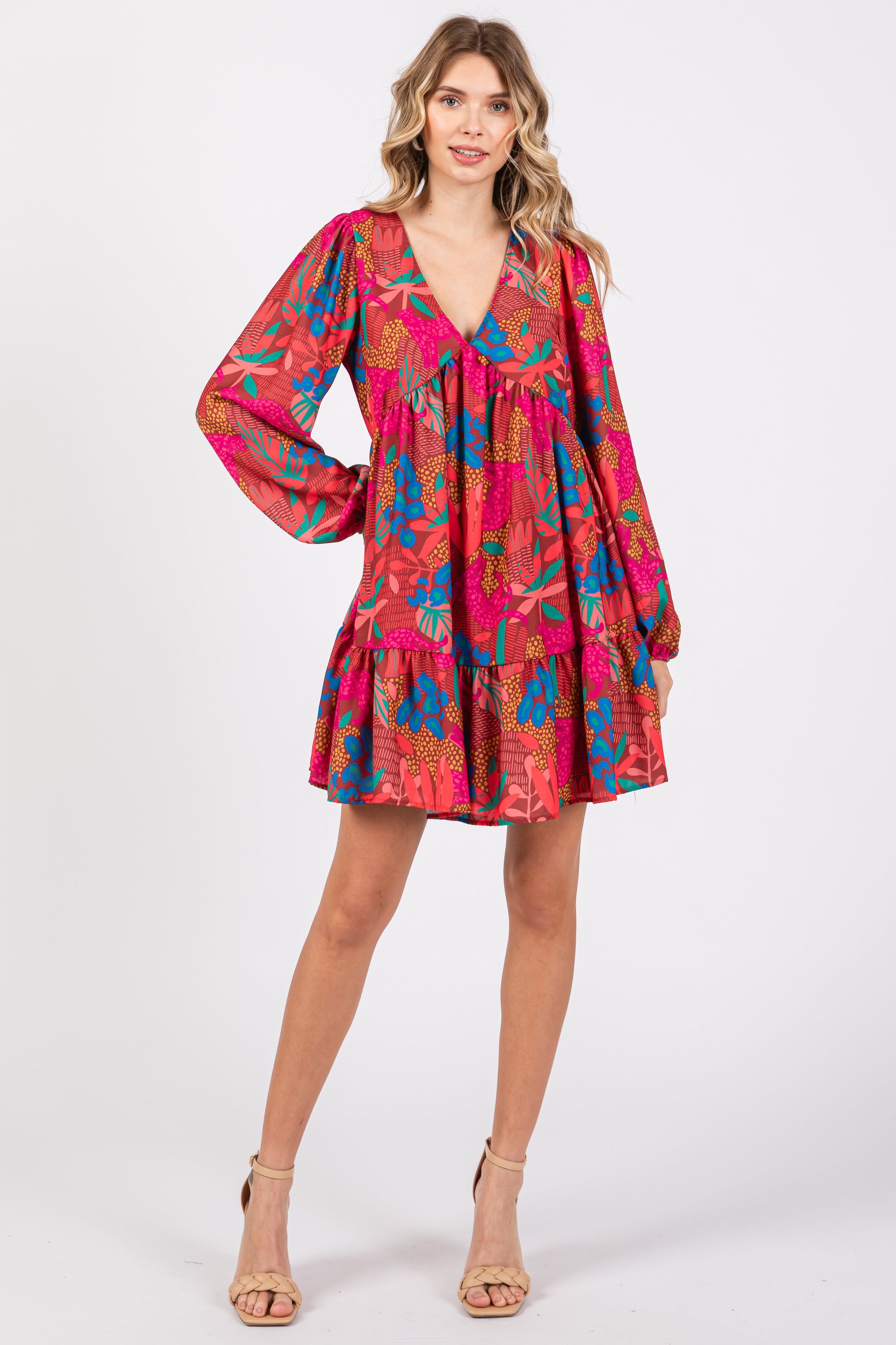 Mocha Floral V-Neck Ruffle Hem Dress sold by Pinkblush product image thumbnail 4