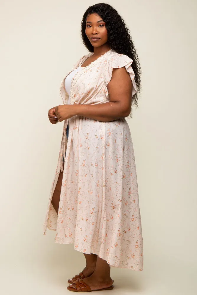 Peach Floral Crochet Front Tie Plus Coverup sold by Pinkblush product image thumbnail 2