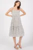 Ivory Plaid Shoulder Tie Midi Dress sold by Pinkblush