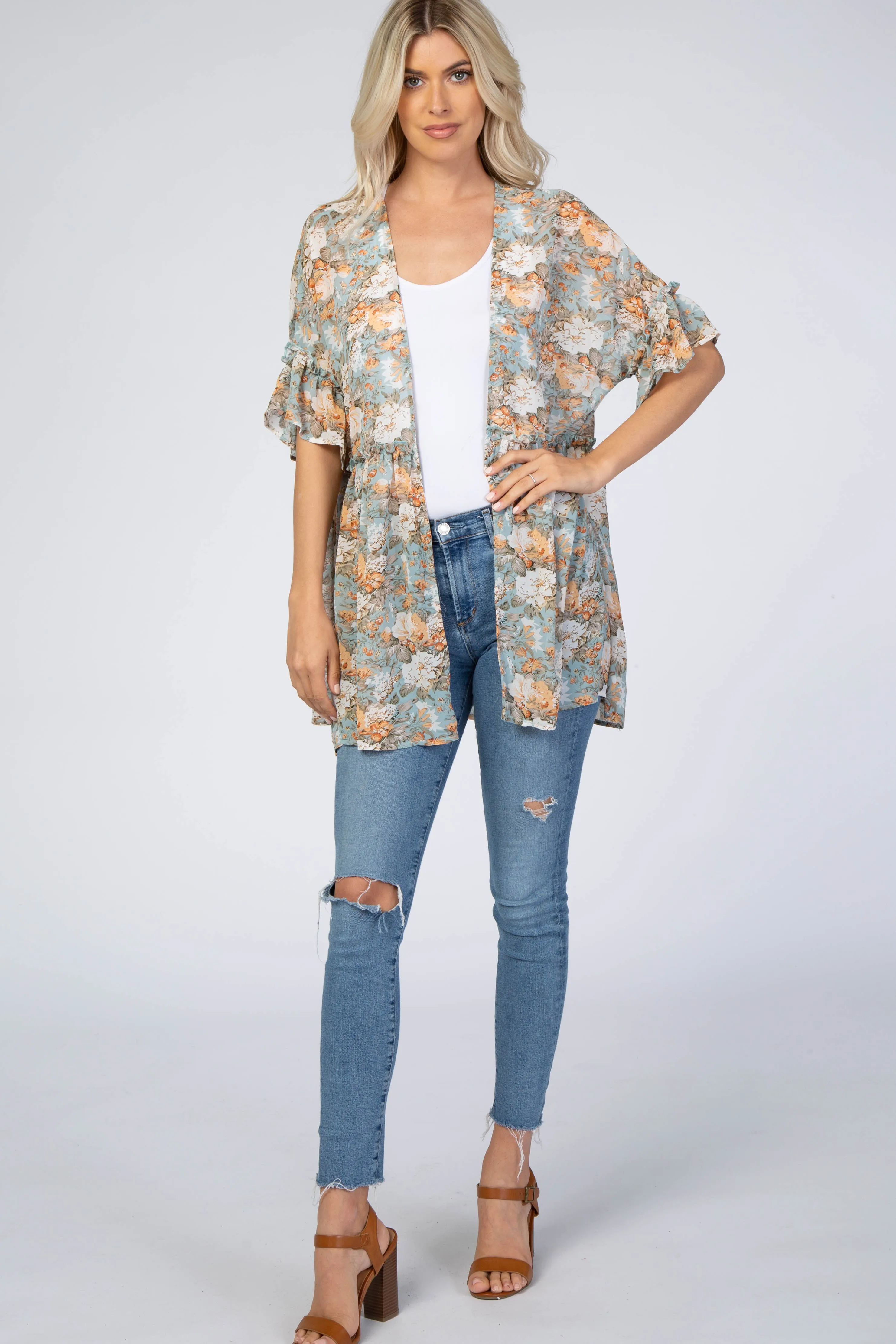 Mint Green Floral Ruffle Hem Cover Up sold by Pinkblush product image thumbnail 4