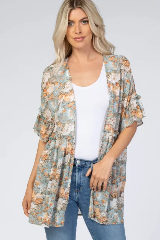 Mint Green Floral Ruffle Hem Cover Up sold by Pinkblush