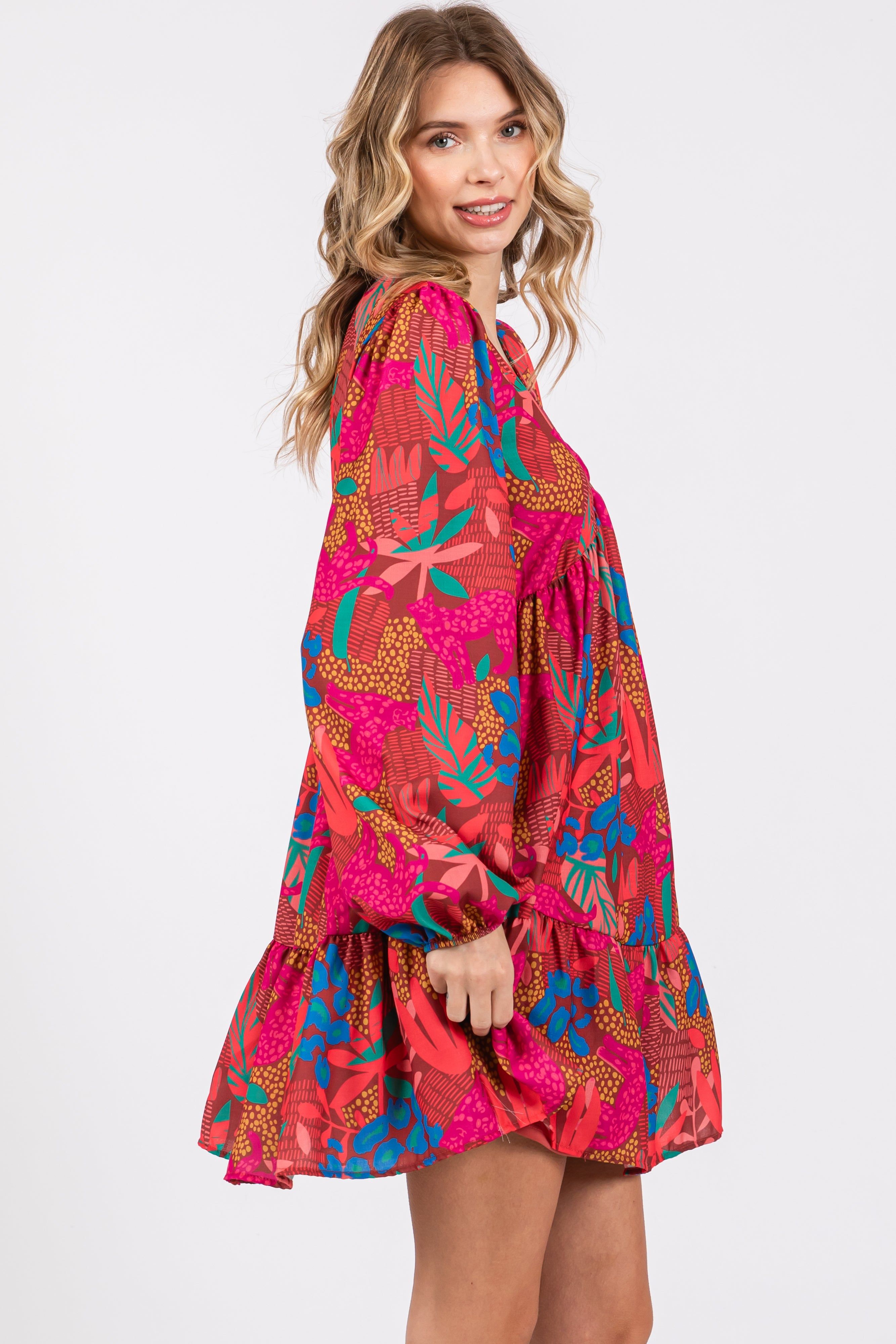 Mocha Floral V-Neck Ruffle Hem Dress sold by Pinkblush product image thumbnail 2