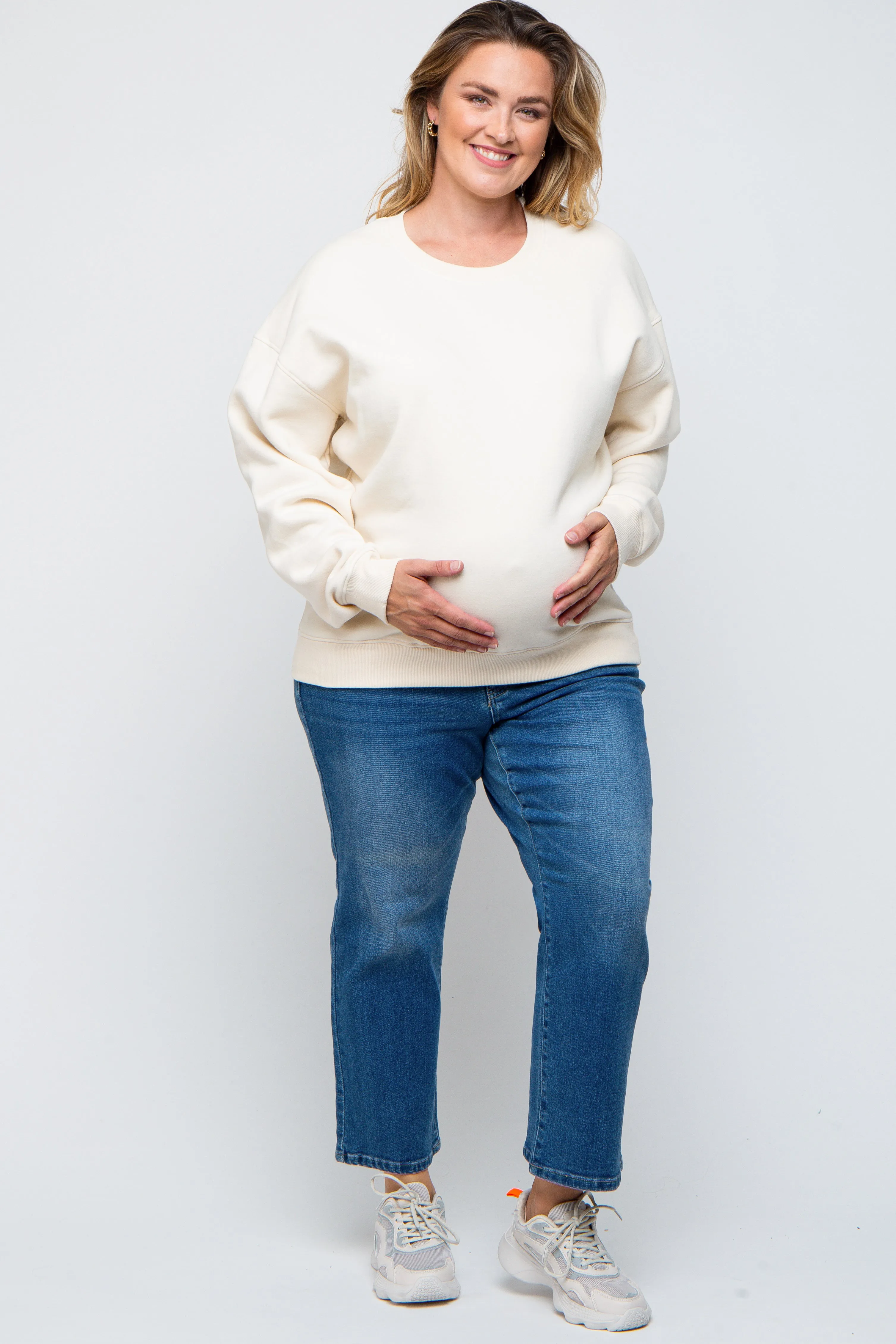 Ivory Soft Knit Fleece Lined Maternity Plus Sweatshirt sold by Pinkblush product image thumbnail 4