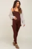 Brown Ribbed Sleeveless Maternity Jumpsuit sold by Pinkblush
