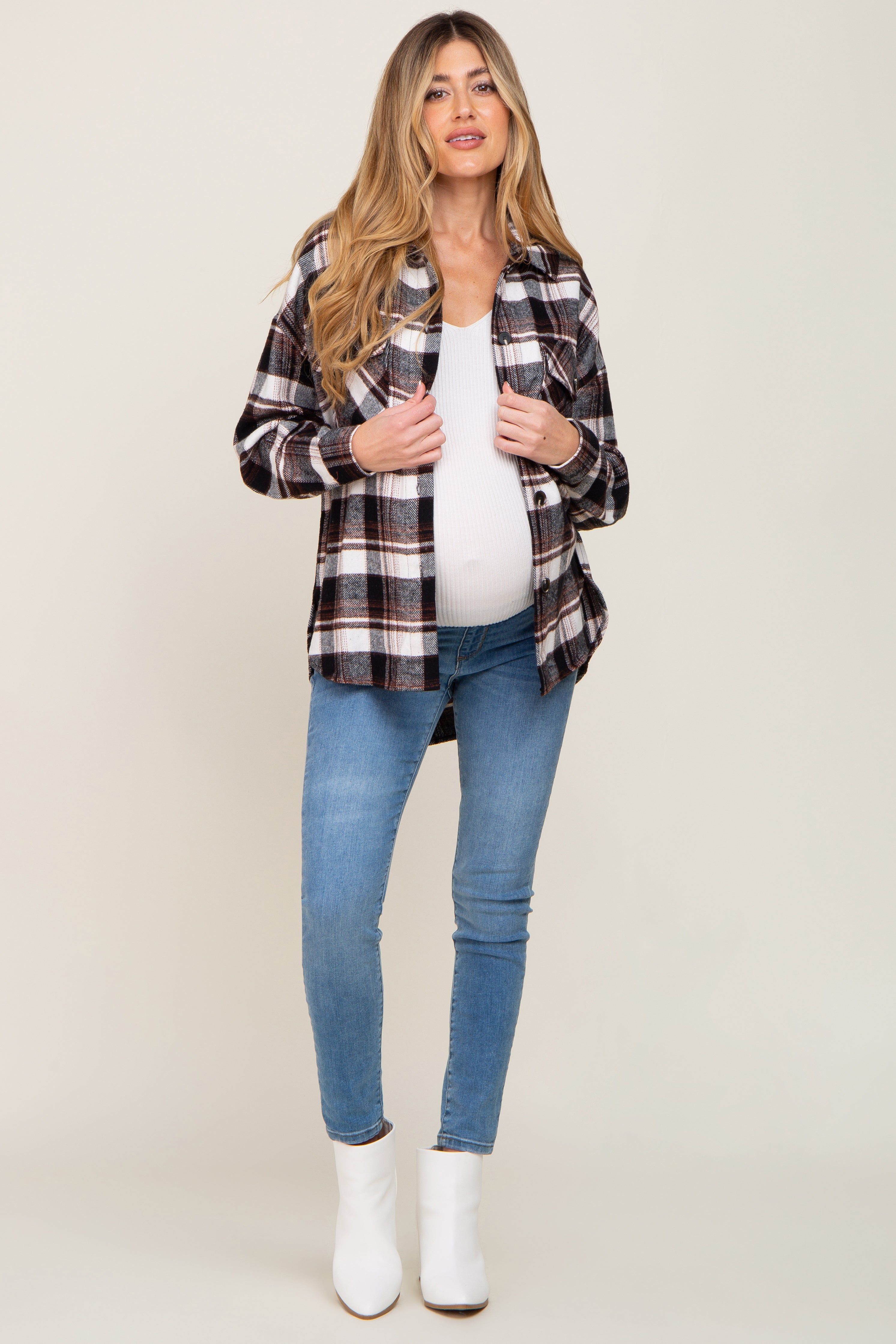 Black Plaid Maternity Shirt Jacket sold by Pinkblush product image thumbnail 4