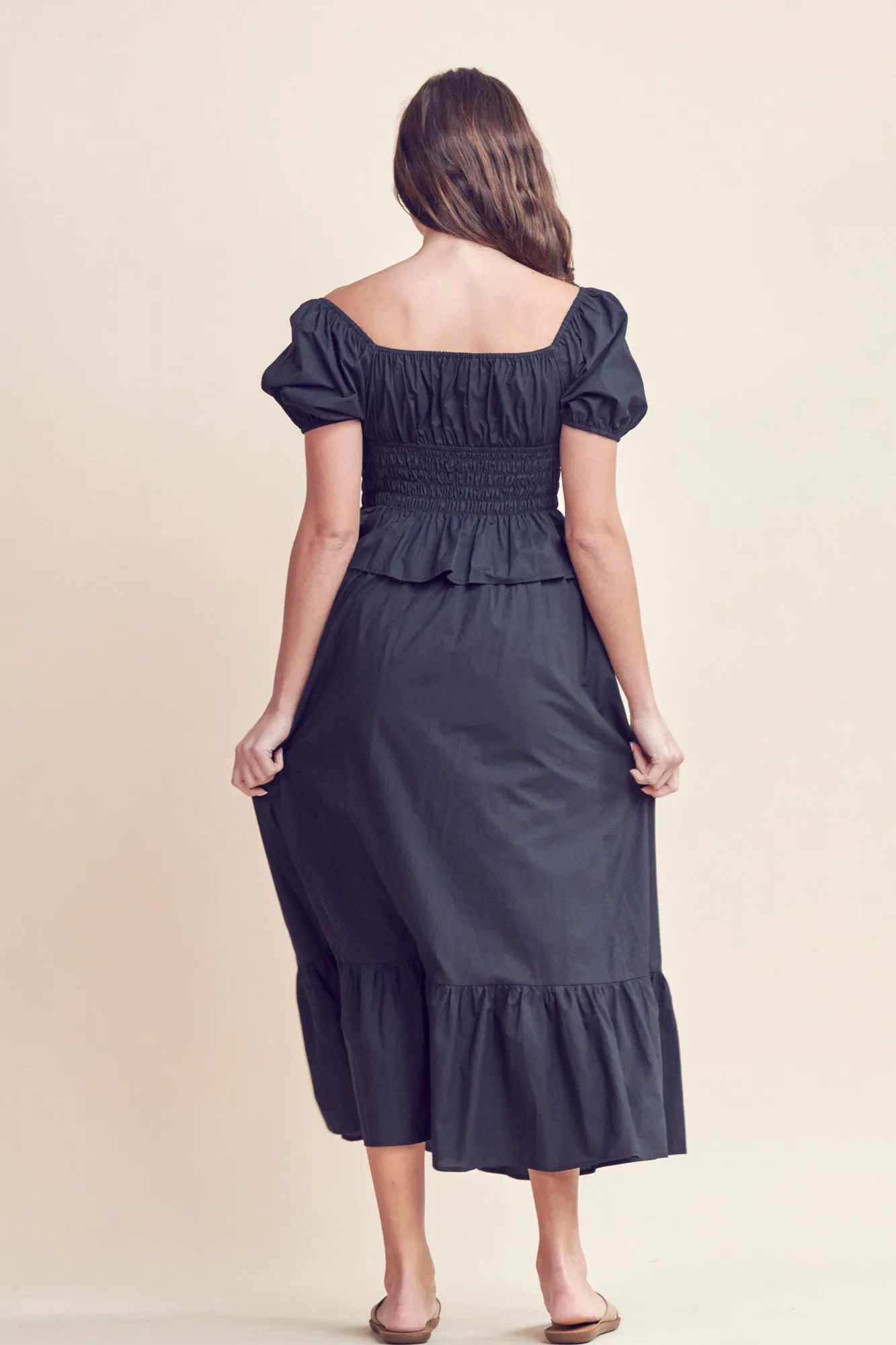 Black Square Neck Puff Sleeve Top And Midi Skirt Set sold by Pinkblush product image thumbnail 3