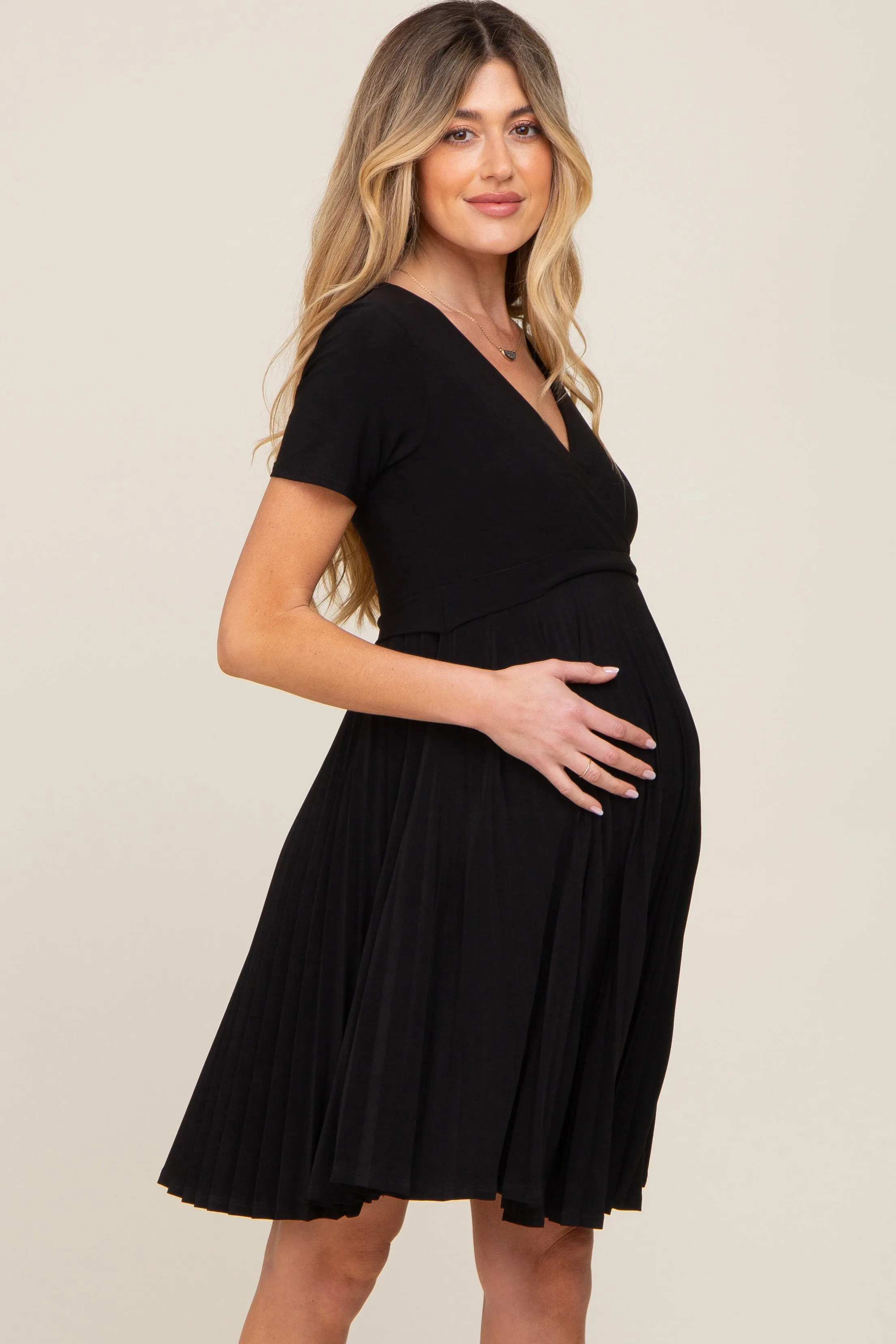 Black Pleated Maternity/Nursing Dress sold by Pinkblush product image thumbnail 2