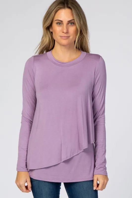 Lavender Solid Layered Front Long Sleeve Nursing Top sold by Pinkblush