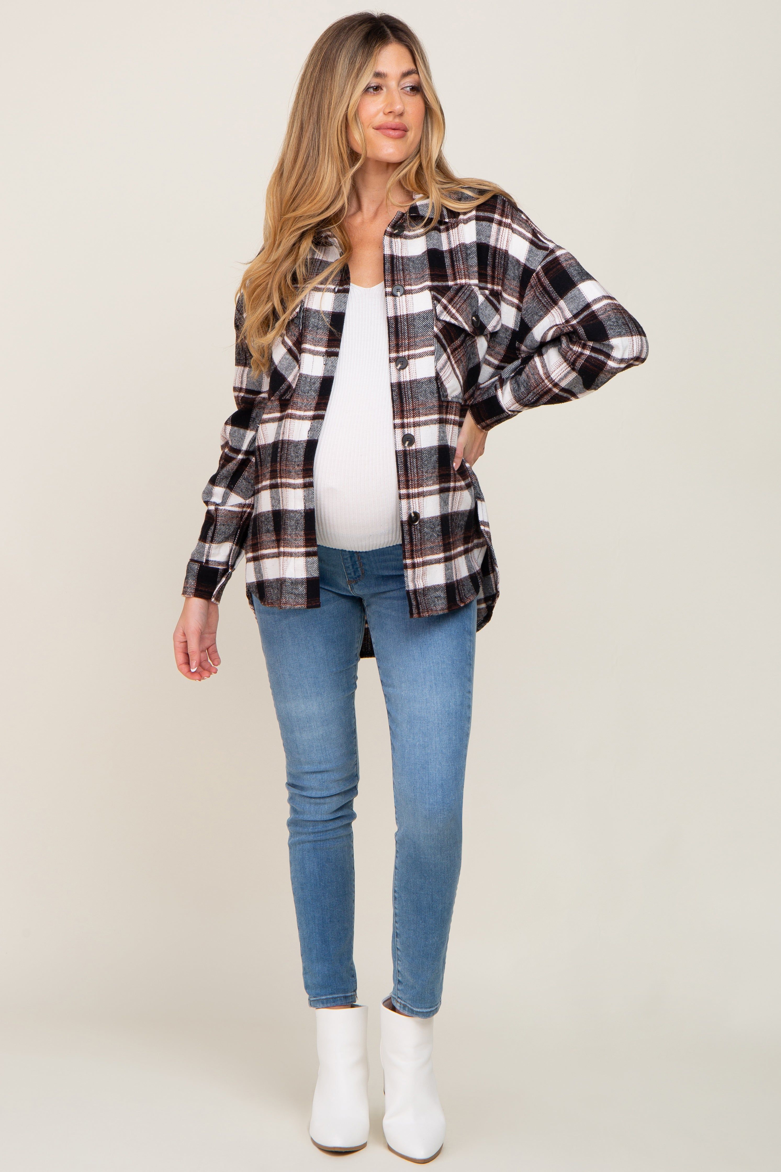 Black Plaid Maternity Shirt Jacket sold by Pinkblush product image thumbnail 5