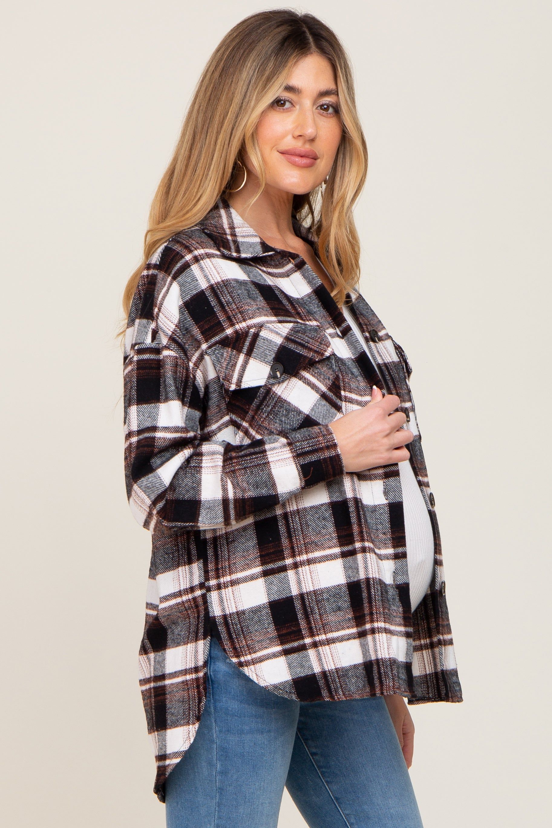 Black Plaid Maternity Shirt Jacket sold by Pinkblush product image thumbnail 2