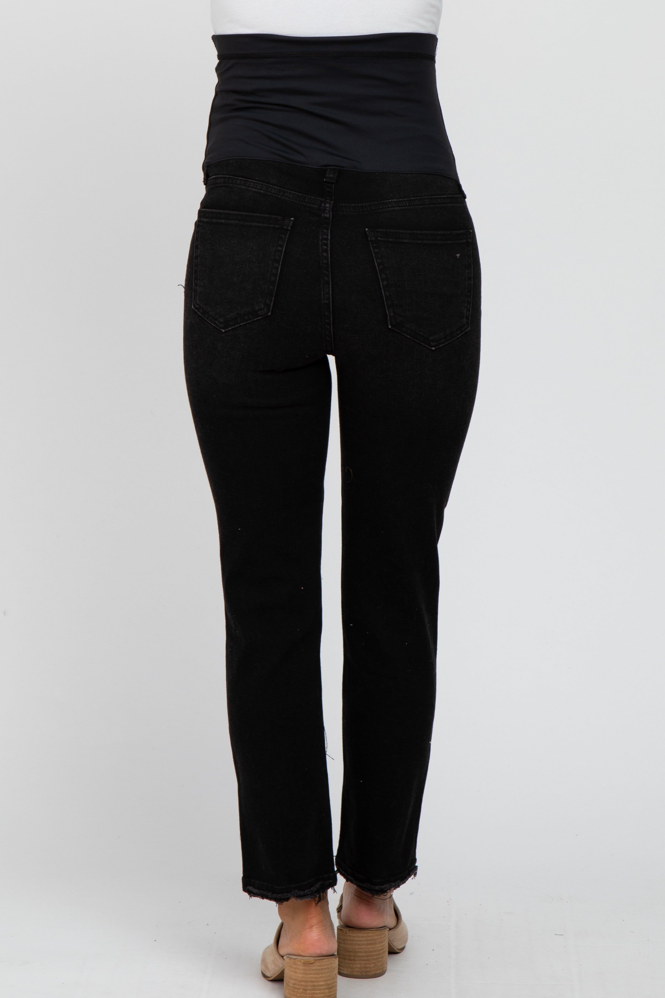 Black Distressed Ripped Knee Cropped Maternity Jeans sold by Pinkblush product image thumbnail 4
