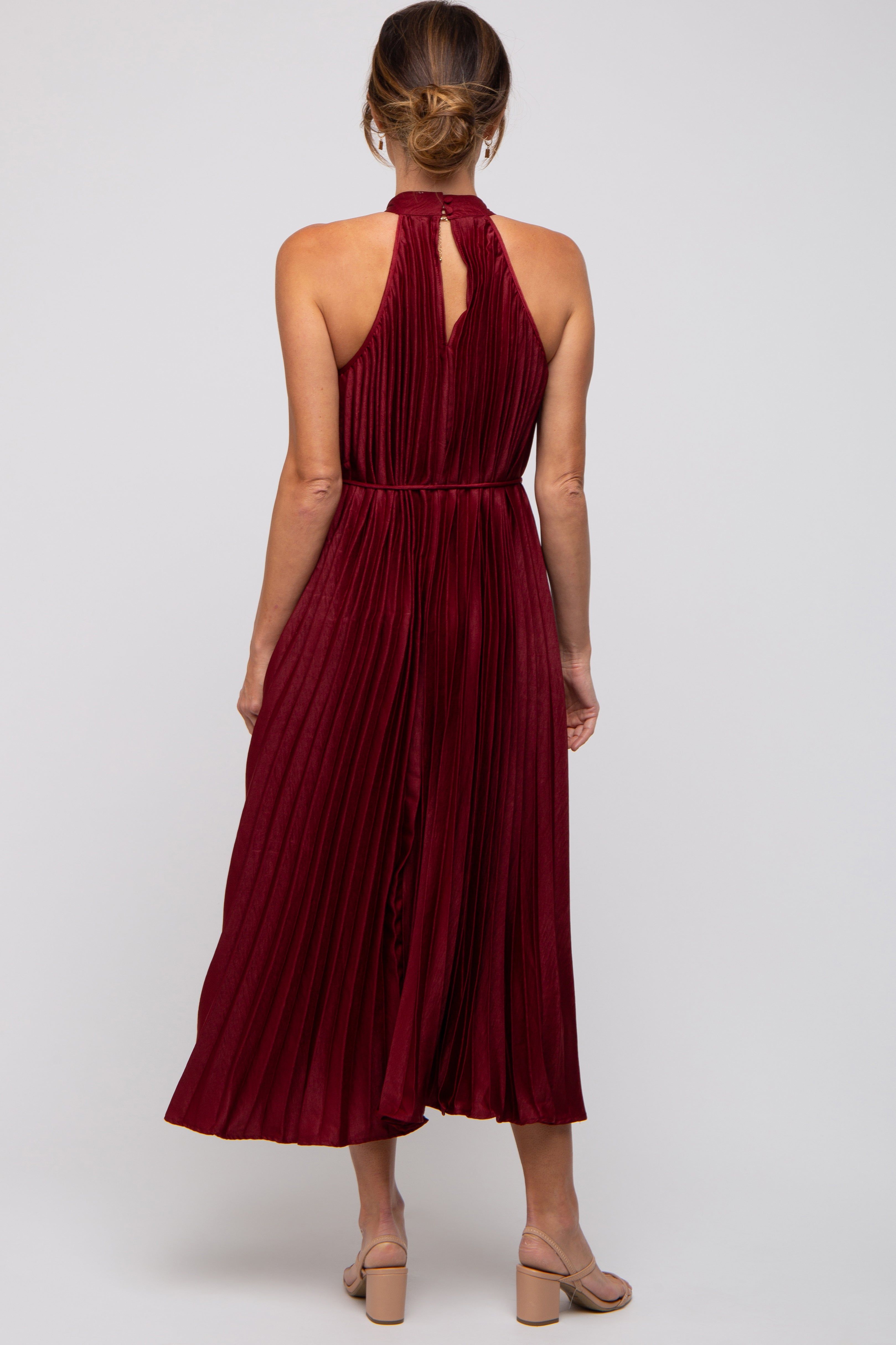 Burgundy Pleated Halter Dress sold by Pinkblush product image thumbnail 3