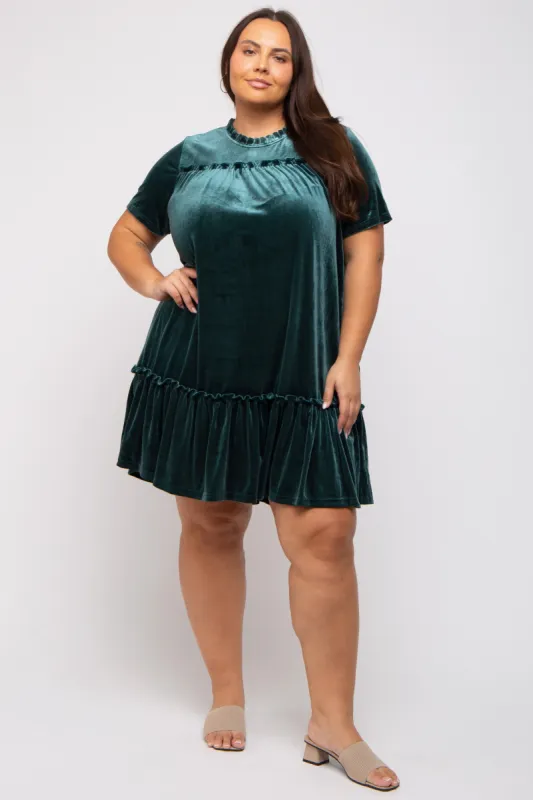 Dark Jade Ruffle Accent Velvet Plus Dress made by Pinkblush