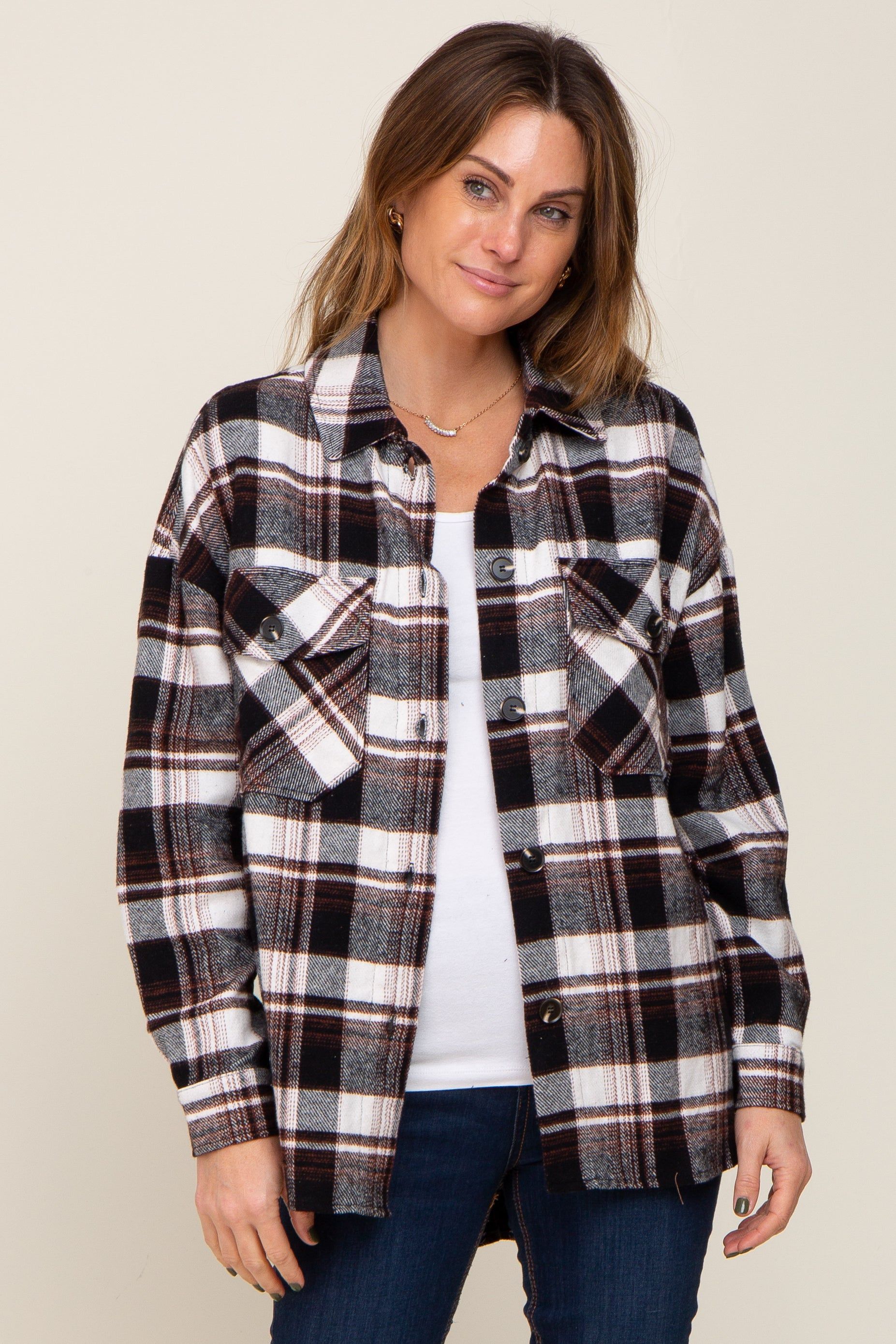 Black Plaid Maternity Shirt Jacket sold by Pinkblush product image thumbnail 6