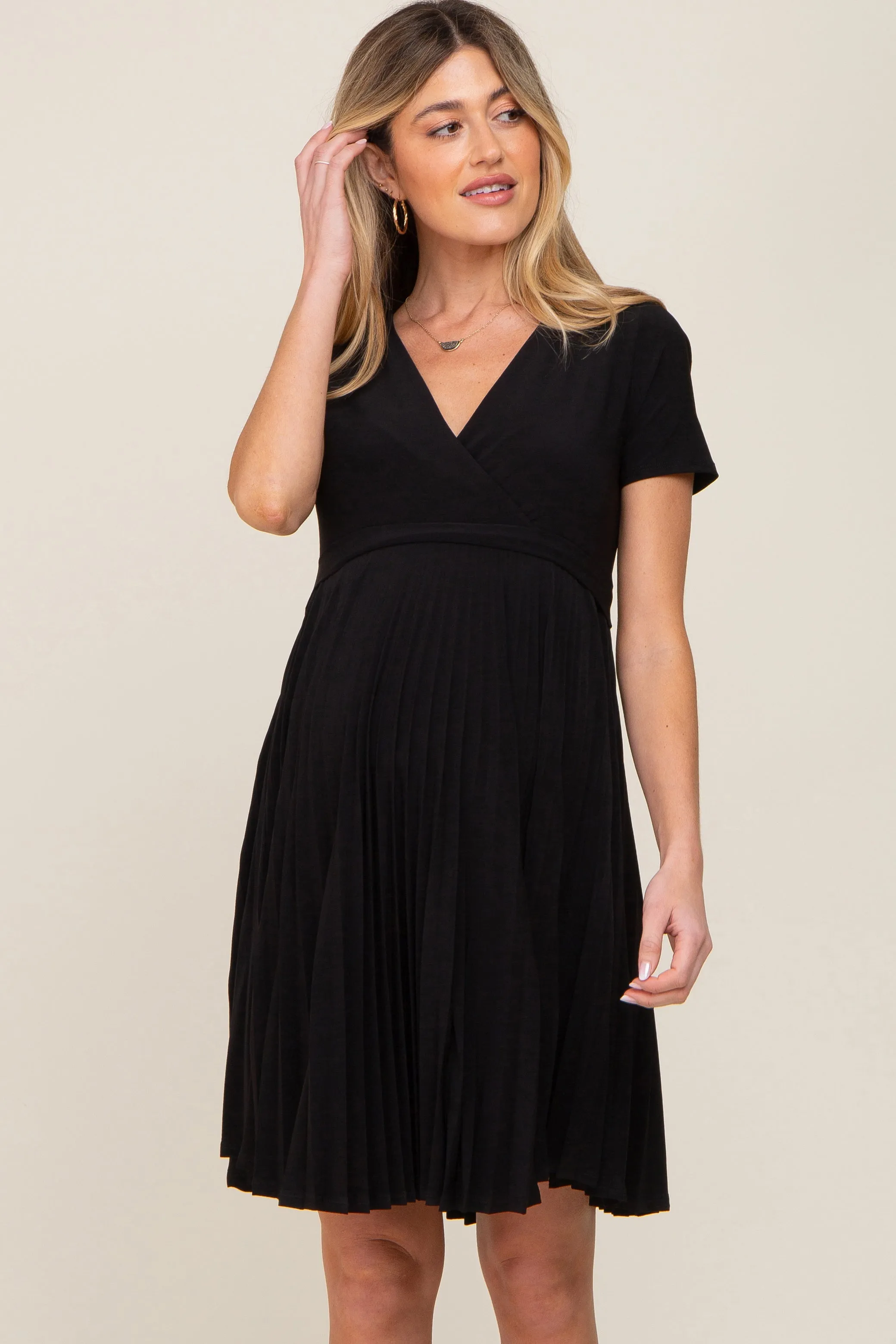 Black Pleated Maternity/Nursing Dress sold by Pinkblush
