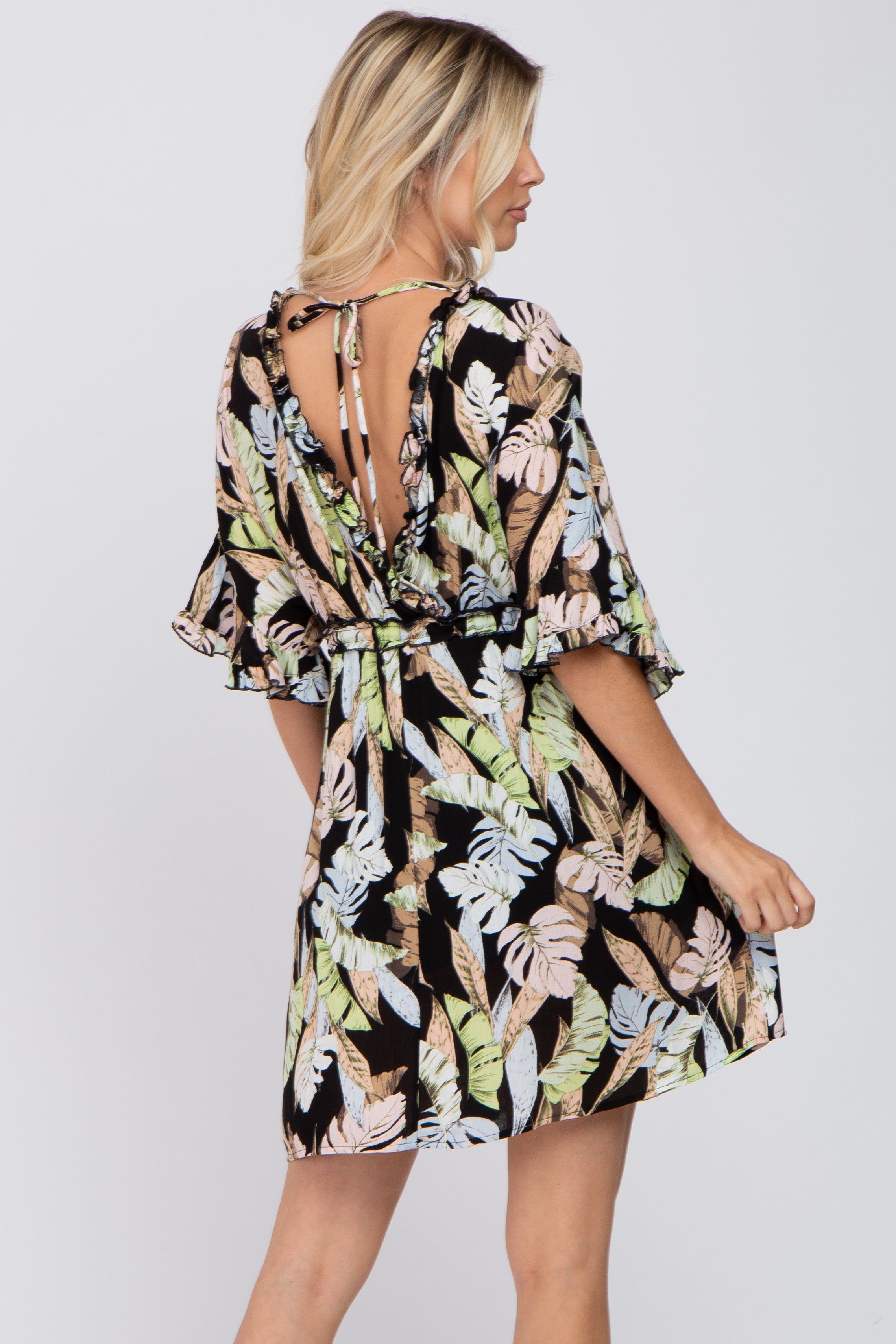 Black Floral Button Down Ruffle Dress sold by Pinkblush product image thumbnail 3