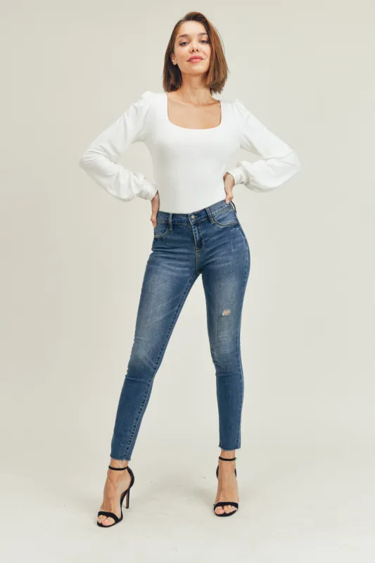 Ivory Double Layered Square Neck Balloon Sleeve Bodysuit sold by Pinkblush