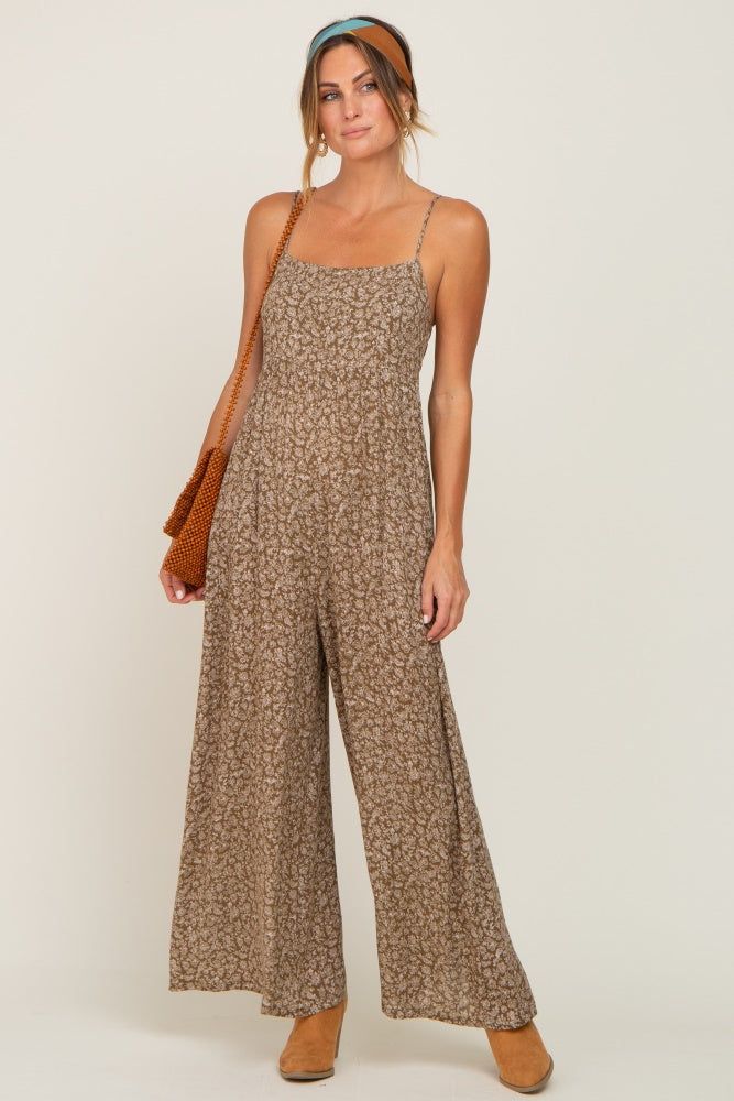 Olive Floral Sleeveless Back Tie Jumpsuit sold by Pinkblush product image thumbnail 5