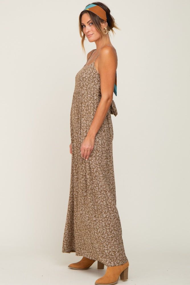 Olive Floral Sleeveless Back Tie Jumpsuit sold by Pinkblush product image thumbnail 2