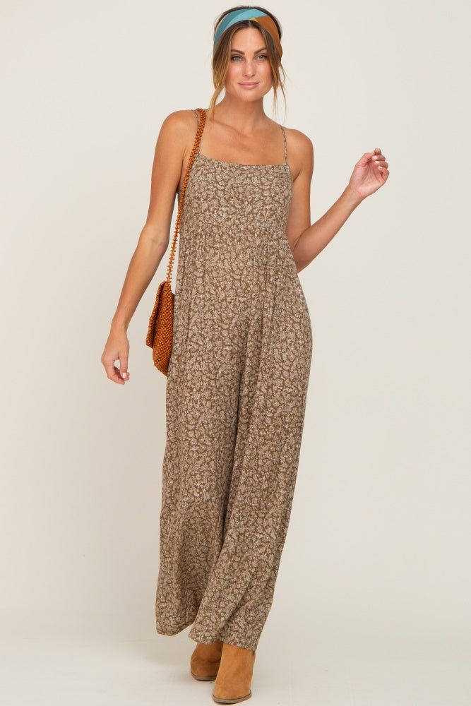 Olive Floral Sleeveless Back Tie Jumpsuit sold by Pinkblush product image thumbnail 6