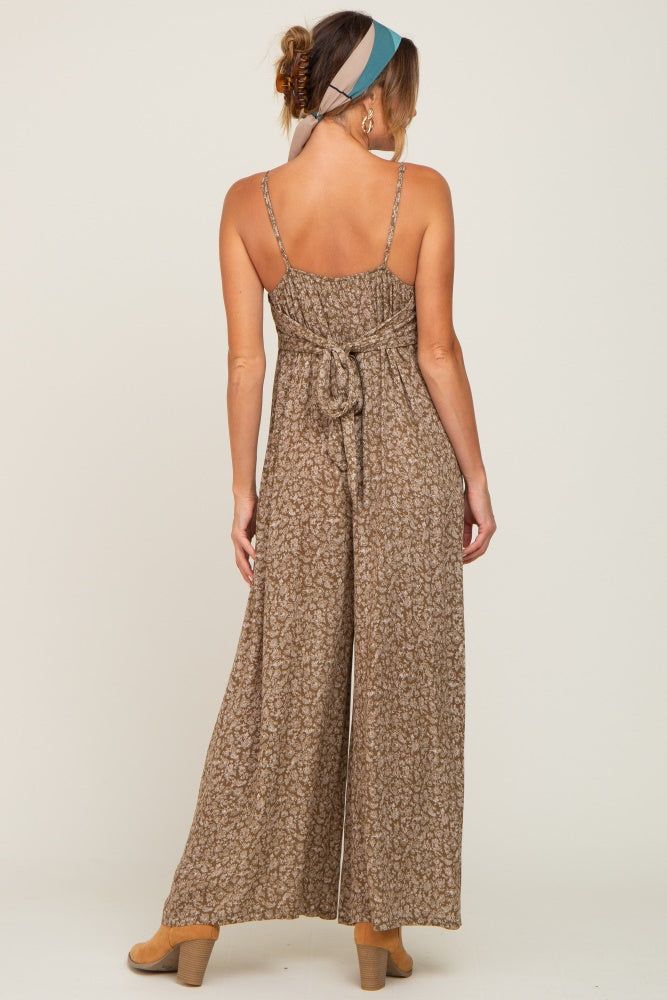 Olive Floral Sleeveless Back Tie Jumpsuit sold by Pinkblush product image thumbnail 3