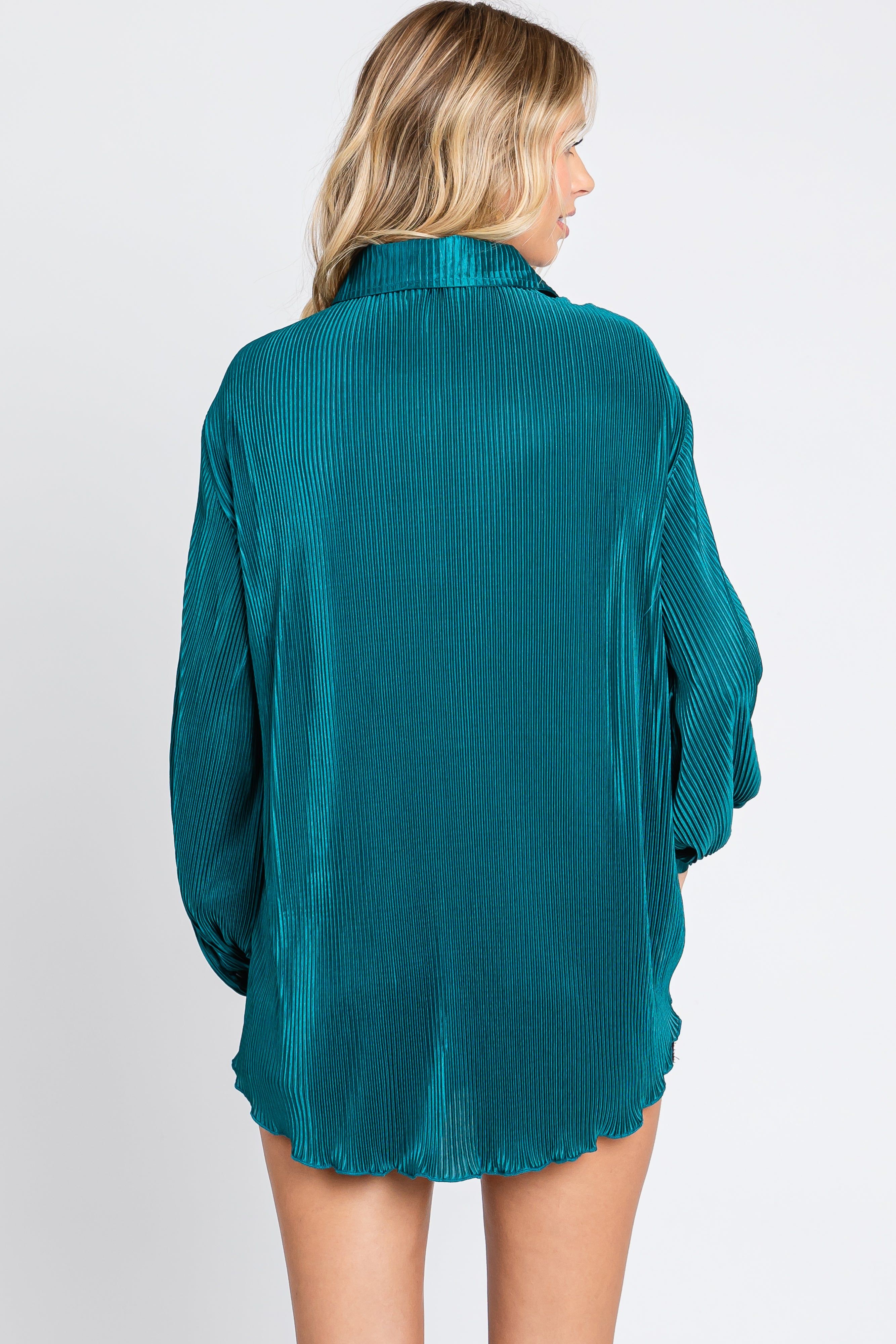 Teal Plisse Button Up Long Sleeve Top sold by Pinkblush product image thumbnail 3