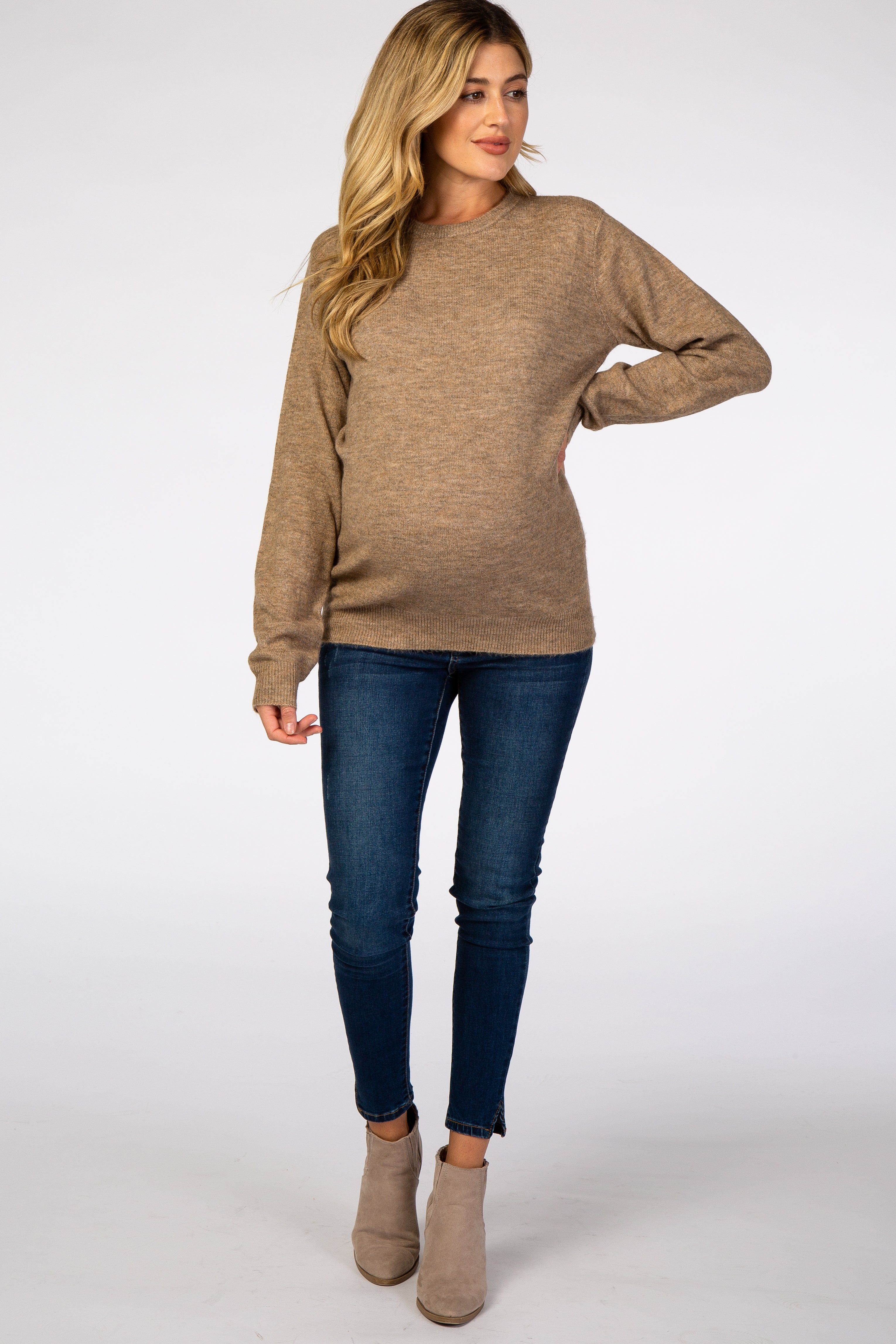 Mocha Brushed Knit Maternity Sweater sold by Pinkblush product image thumbnail 4