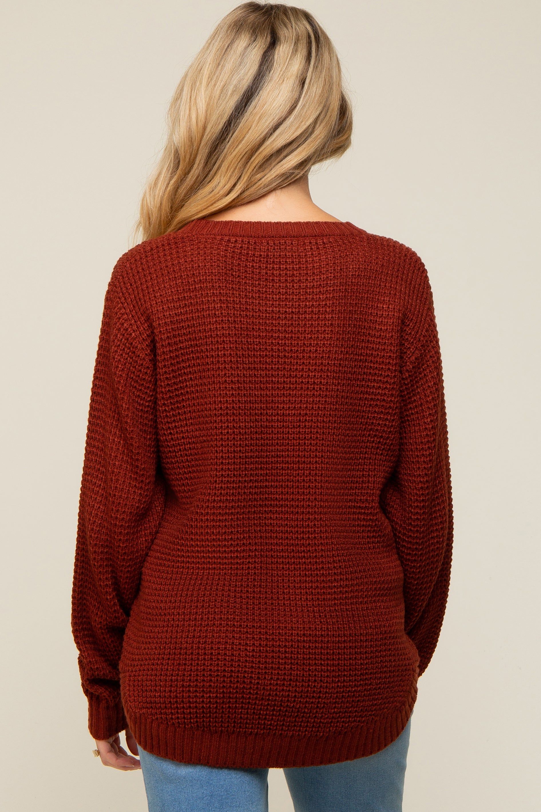 Rust Waffle Knit Round Hem Maternity Sweater sold by Pinkblush product image thumbnail 3