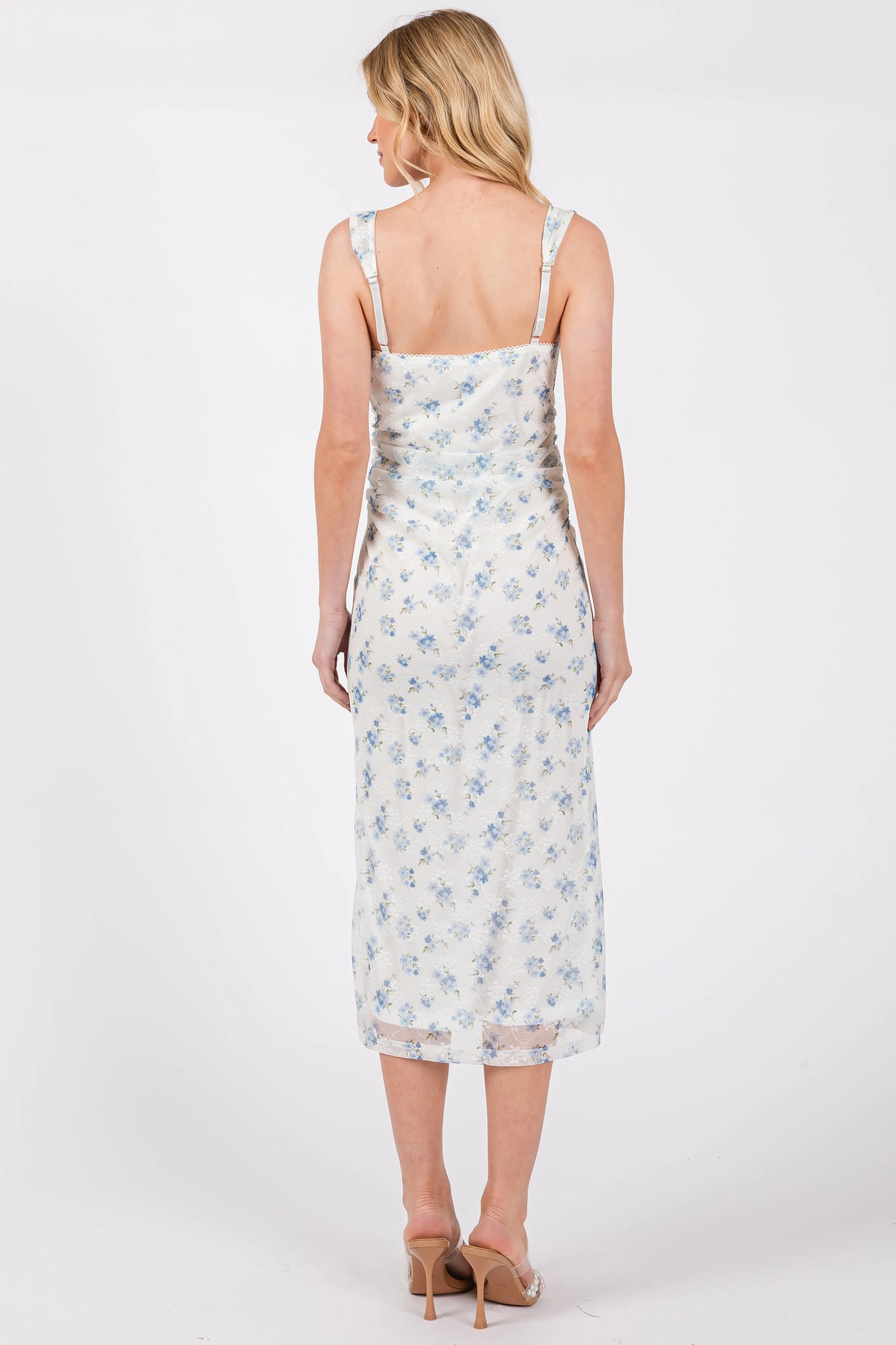 Blue Floral V-Neck Sleeveless Midi Dress sold by Pinkblush product image thumbnail 3