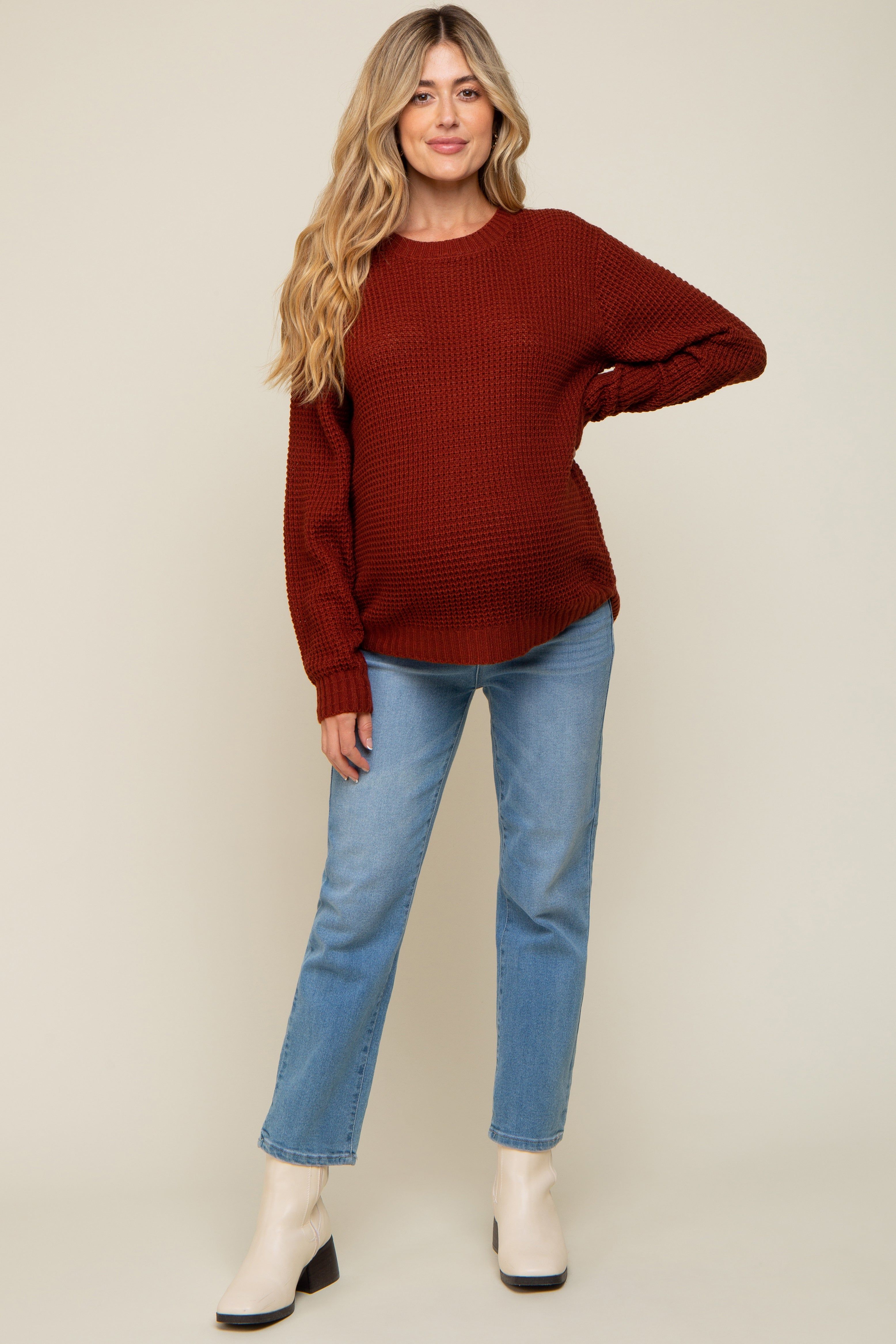 Rust Waffle Knit Round Hem Maternity Sweater sold by Pinkblush product image thumbnail 5