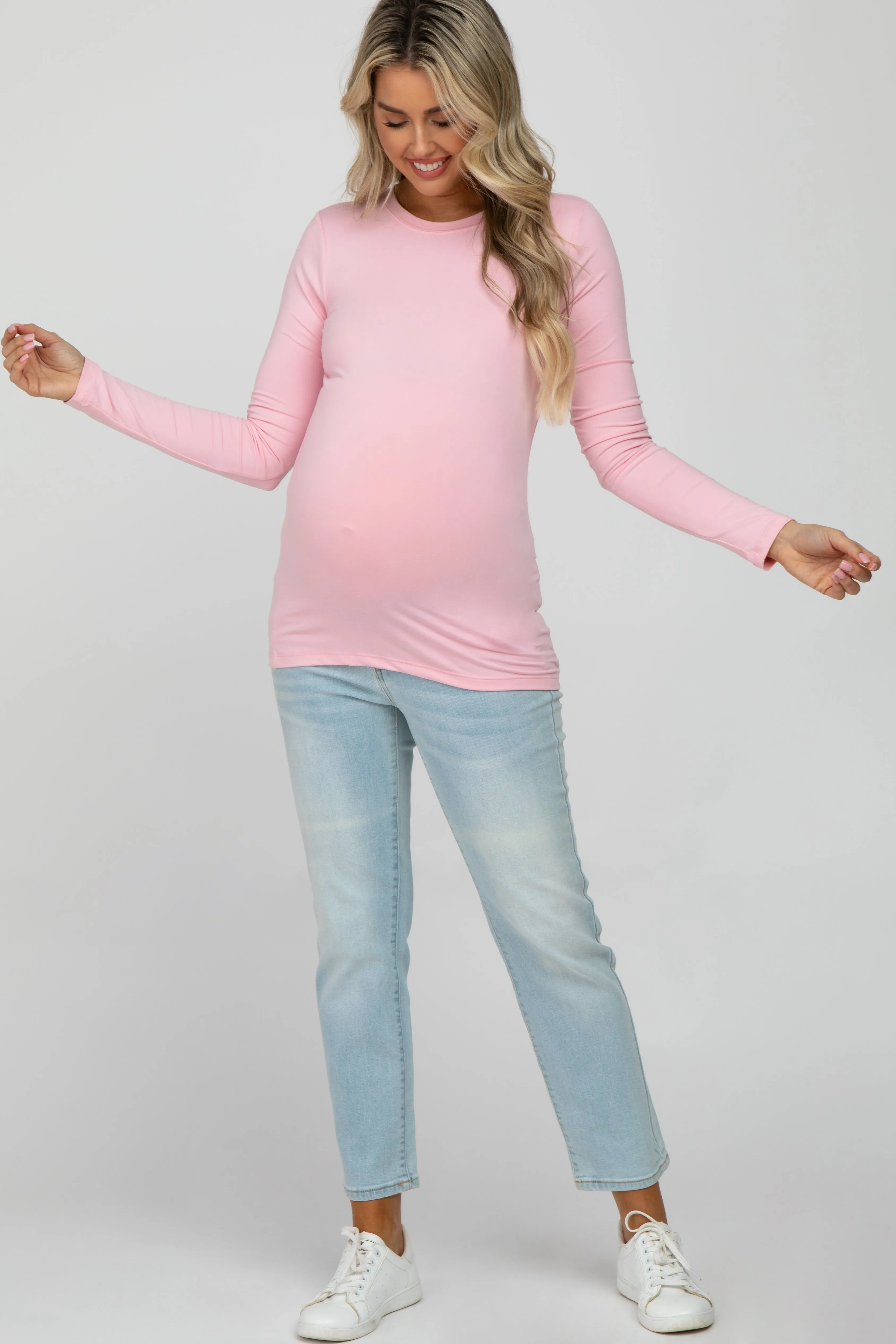 Light Pink Long Sleeve Basic Maternity Top sold by Pinkblush product image thumbnail 2