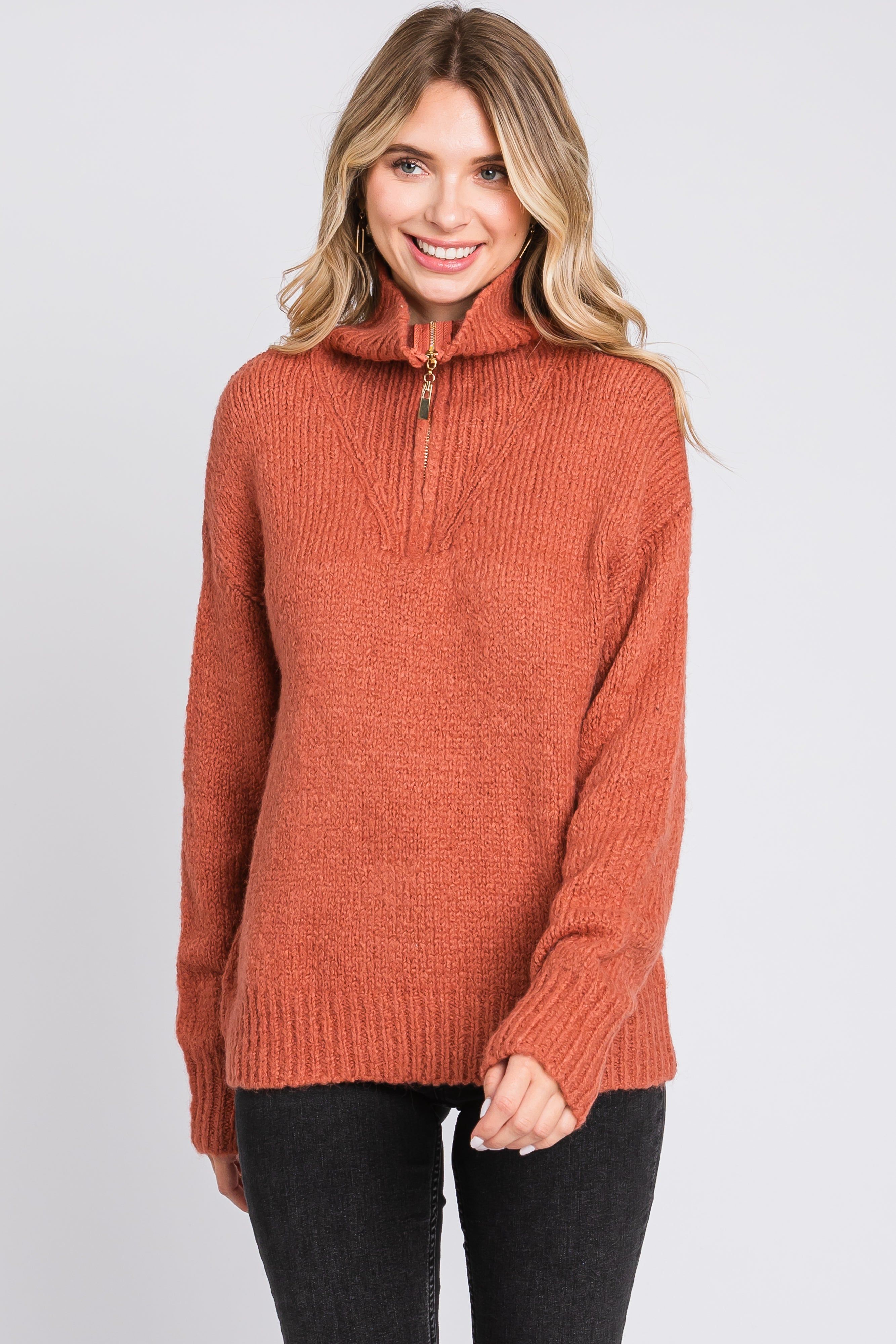 Rust Knit Zipper Pullover Sweater sold by Pinkblush