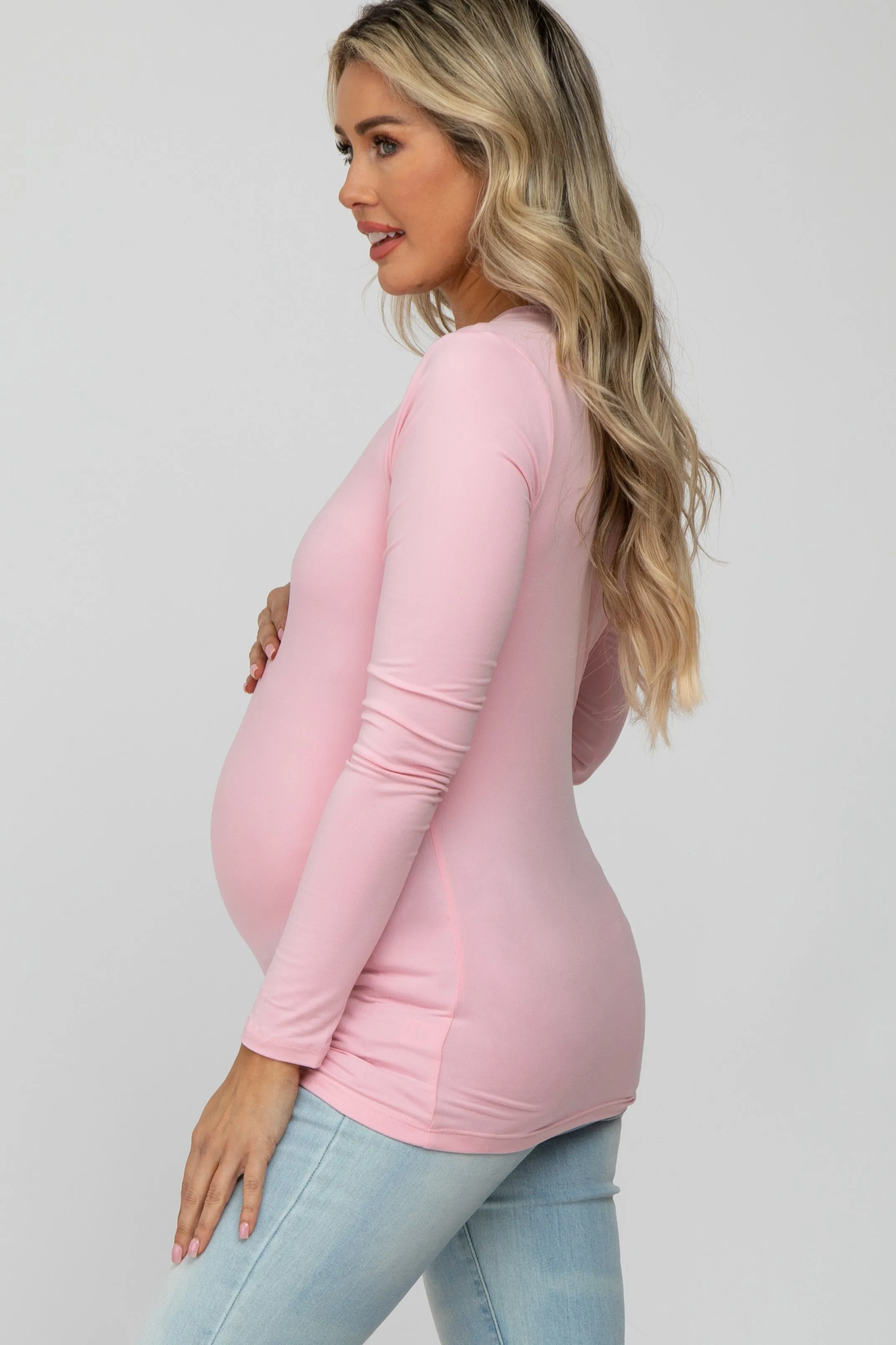 Light Pink Long Sleeve Basic Maternity Top sold by Pinkblush product image thumbnail 3