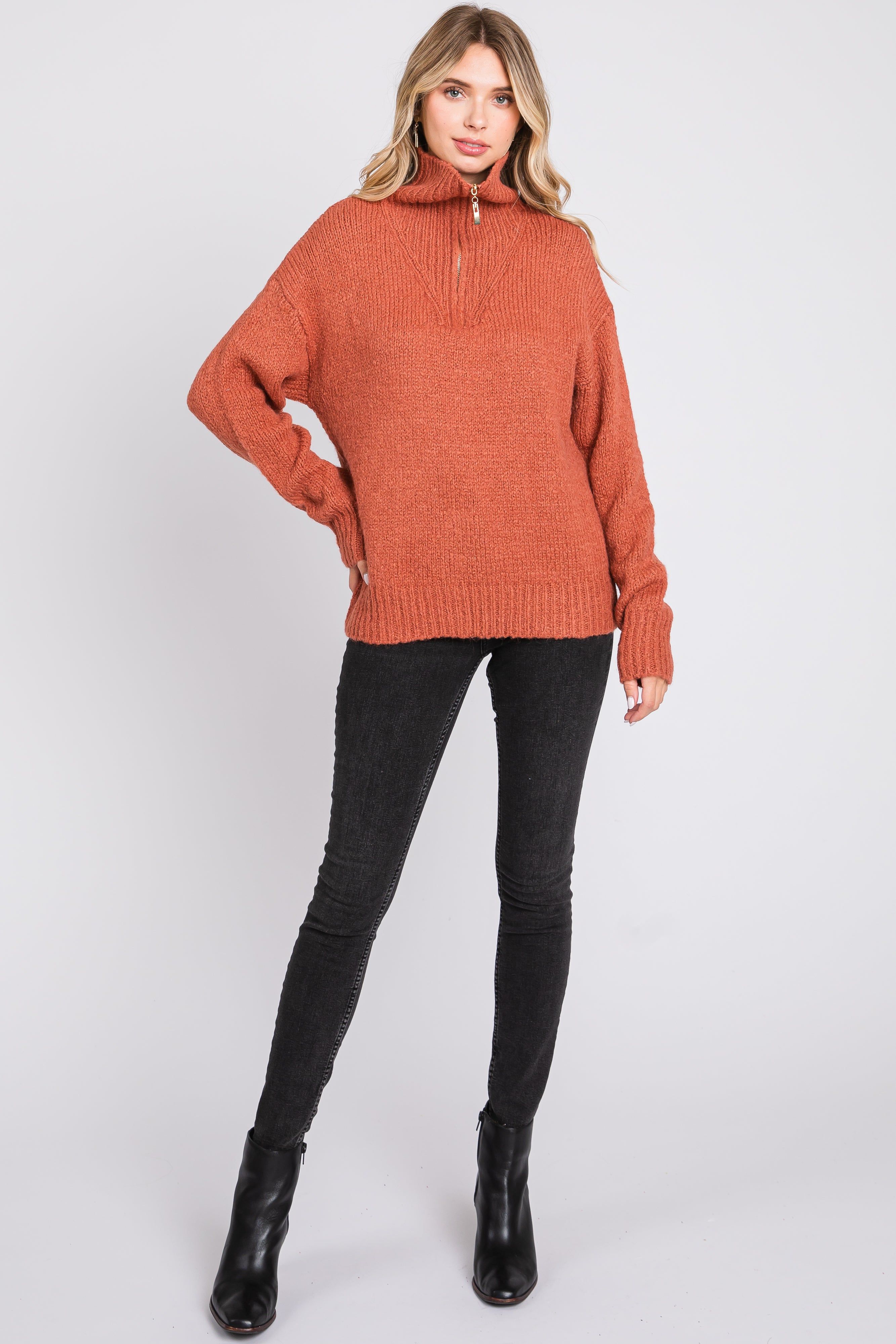 Rust Knit Zipper Pullover Sweater sold by Pinkblush product image thumbnail 5