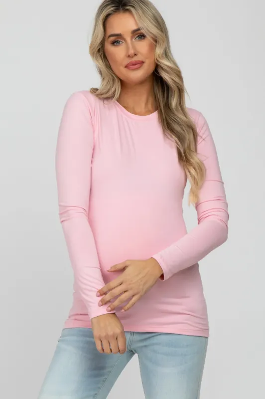 Light Pink Long Sleeve Basic Maternity Top sold by Pinkblush